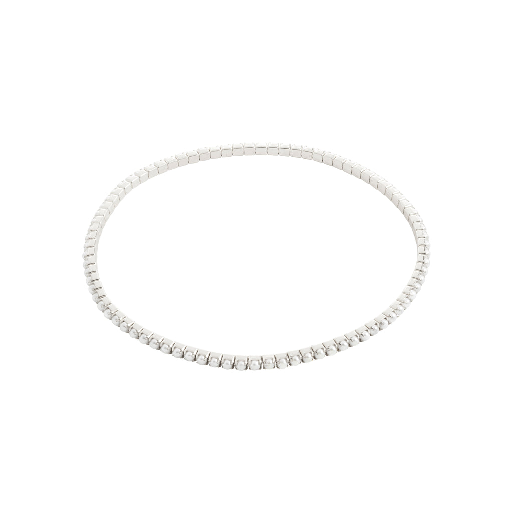 ARASH pearl bracelet, silver-plated, featuring mother-of-pearl glass beads, designed for stacking. Offers a chic, comfortable fit with durable lycra elastic.