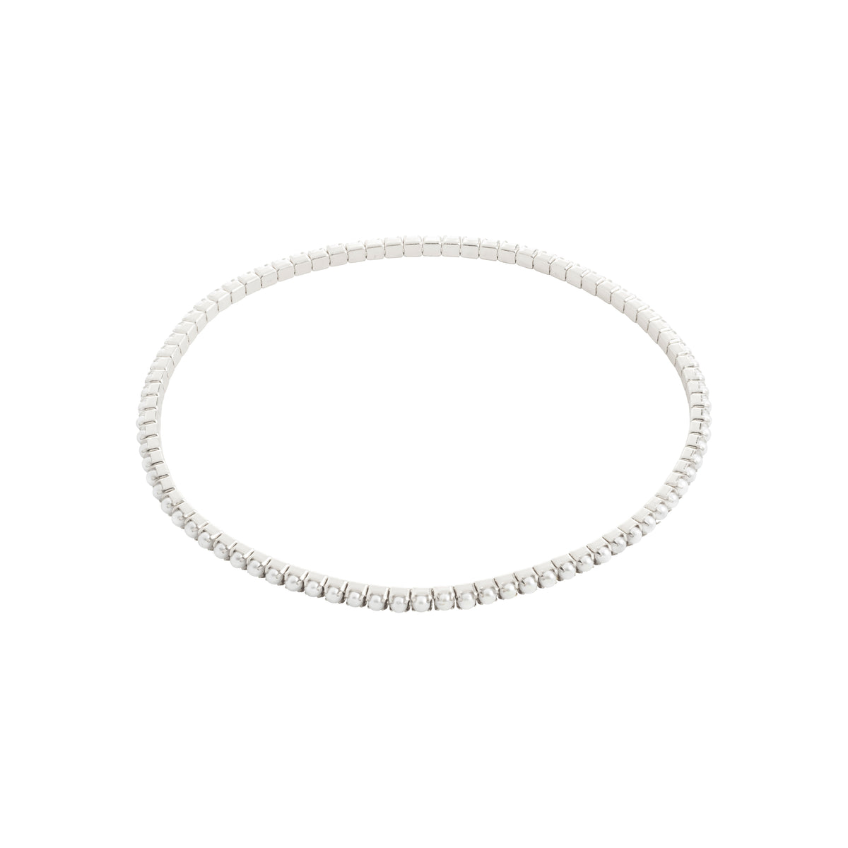 ARASH pearl bracelet, silver-plated, featuring mother-of-pearl glass beads, designed for stacking. Offers a chic, comfortable fit with durable lycra elastic.