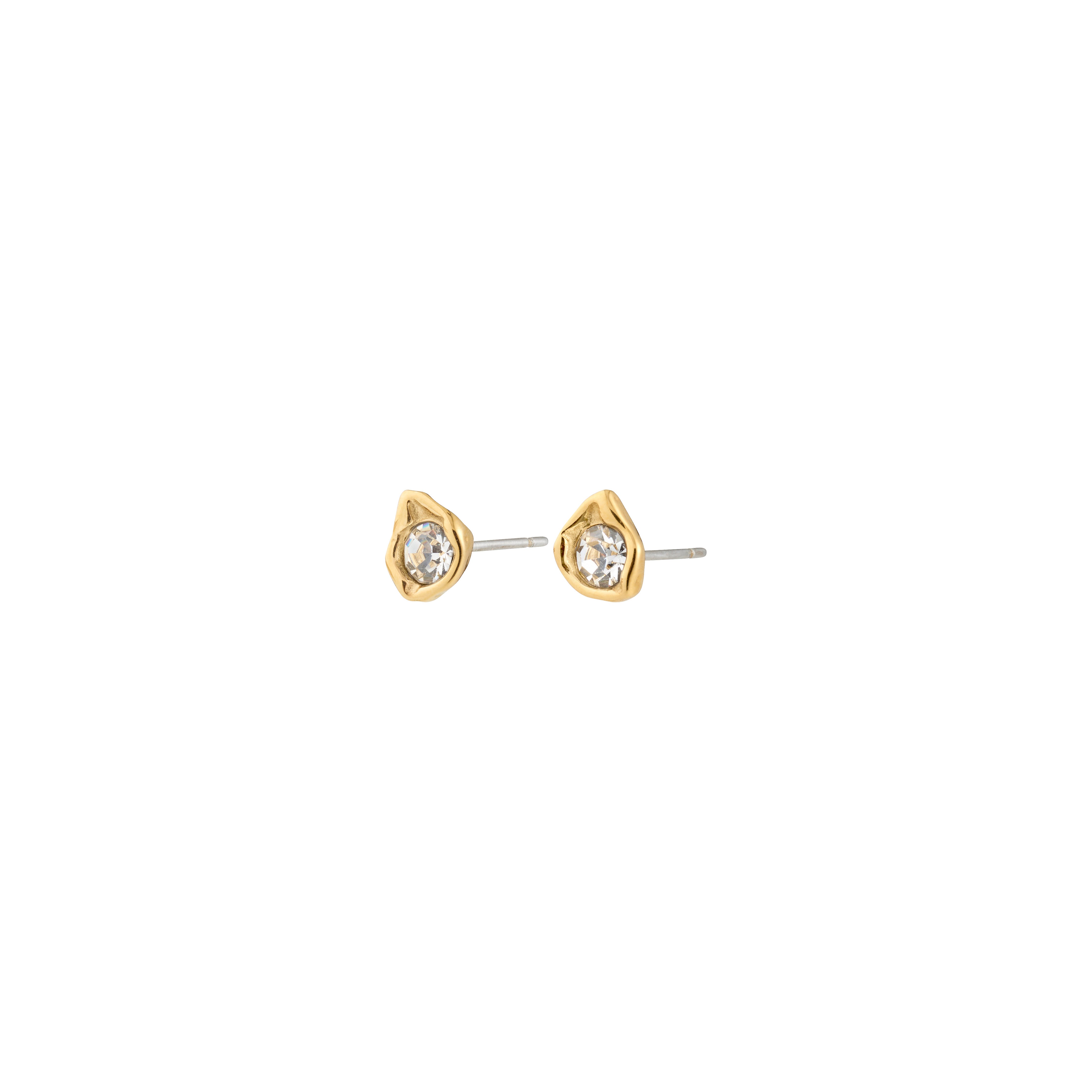 KOTA earrings gold-plated feature hand-crafted gold-tone bezels with sparkling Preciosa crystals, designed for a minimalist, everyday style.