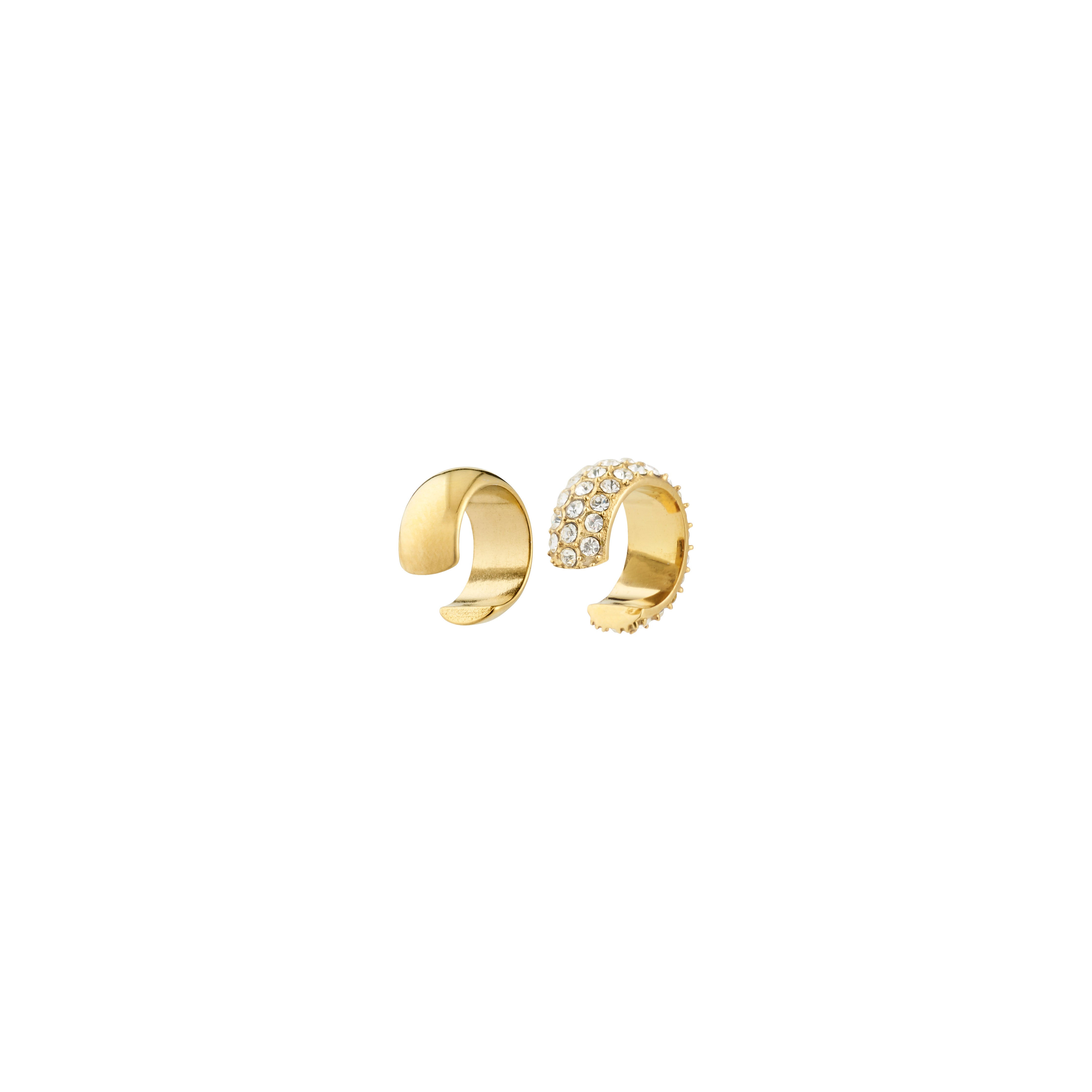 HUDSYN ear cuff, 2-in-1 set, gold-plated: one polished band, one crystal-encrusted, non-pierced, for an edgy, chic, and environmentally conscious style.