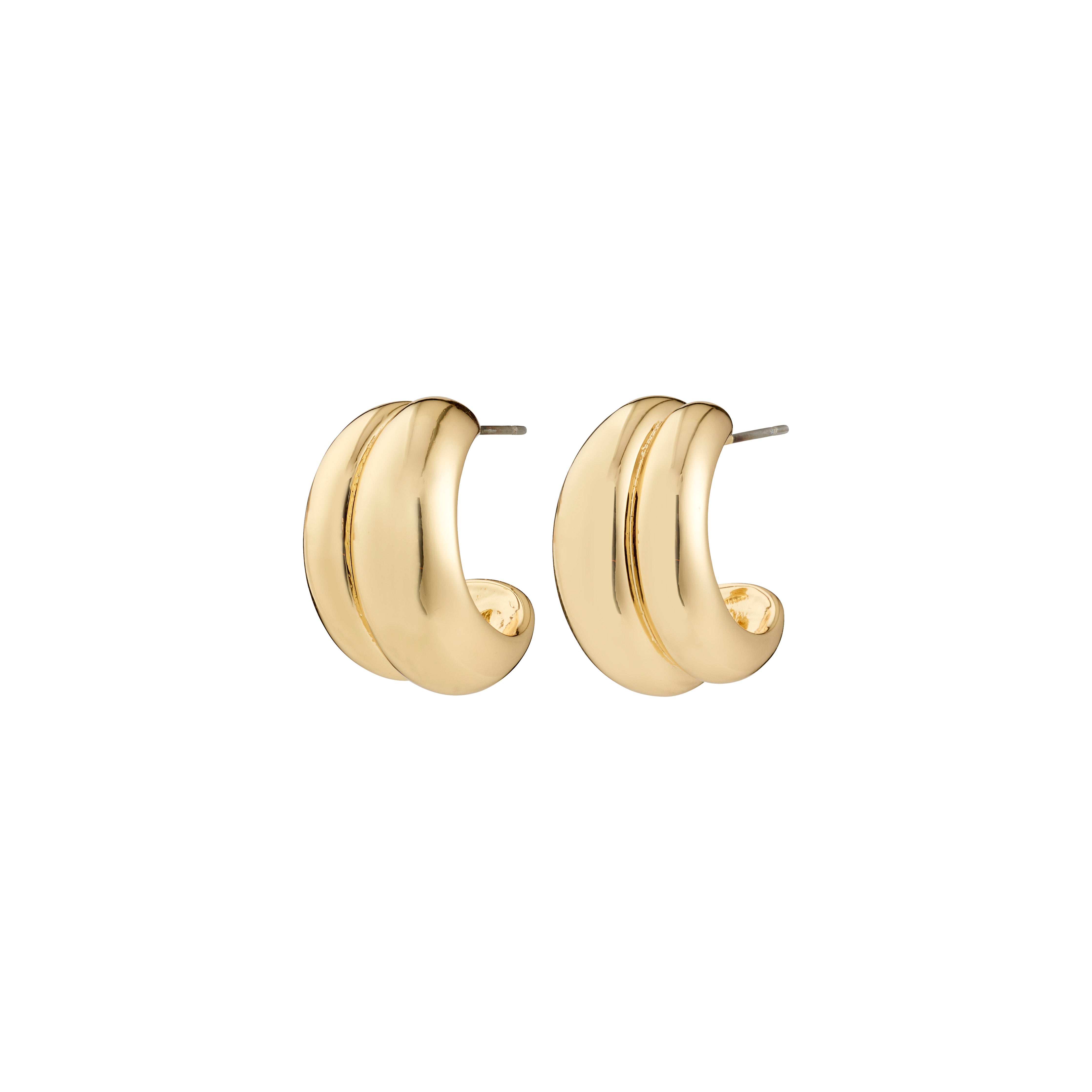 MIKO earrings gold-plated: Chunky, polished double-banded hoops with a sleek, rounded design; perfect for a modern, stylish look, crafted from 99% recycled materials.