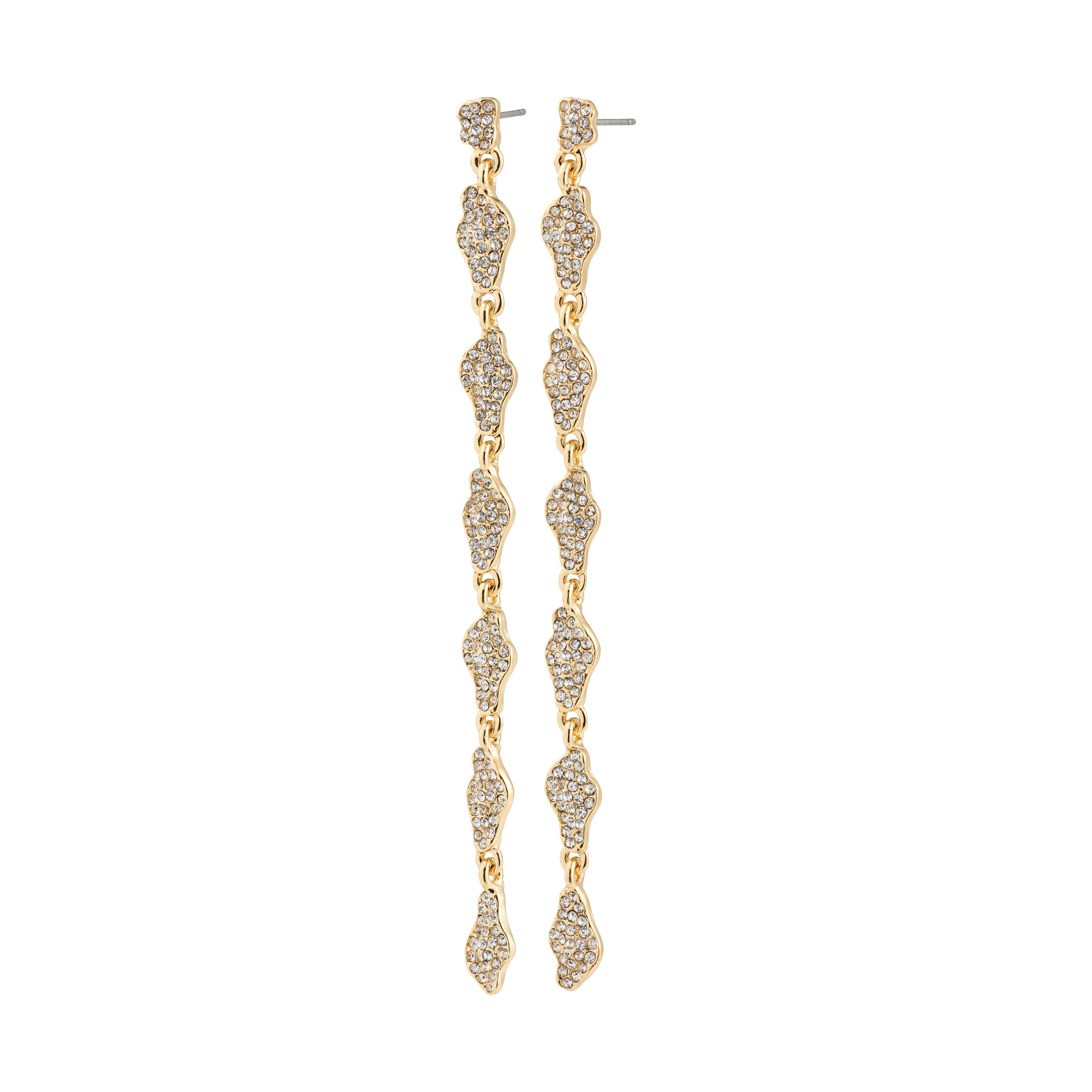 Gold-plated BASIL earrings with wavy, leaf-like links adorned with Preciosa crystals, offering a luxurious, dynamic look for a sophisticated style.