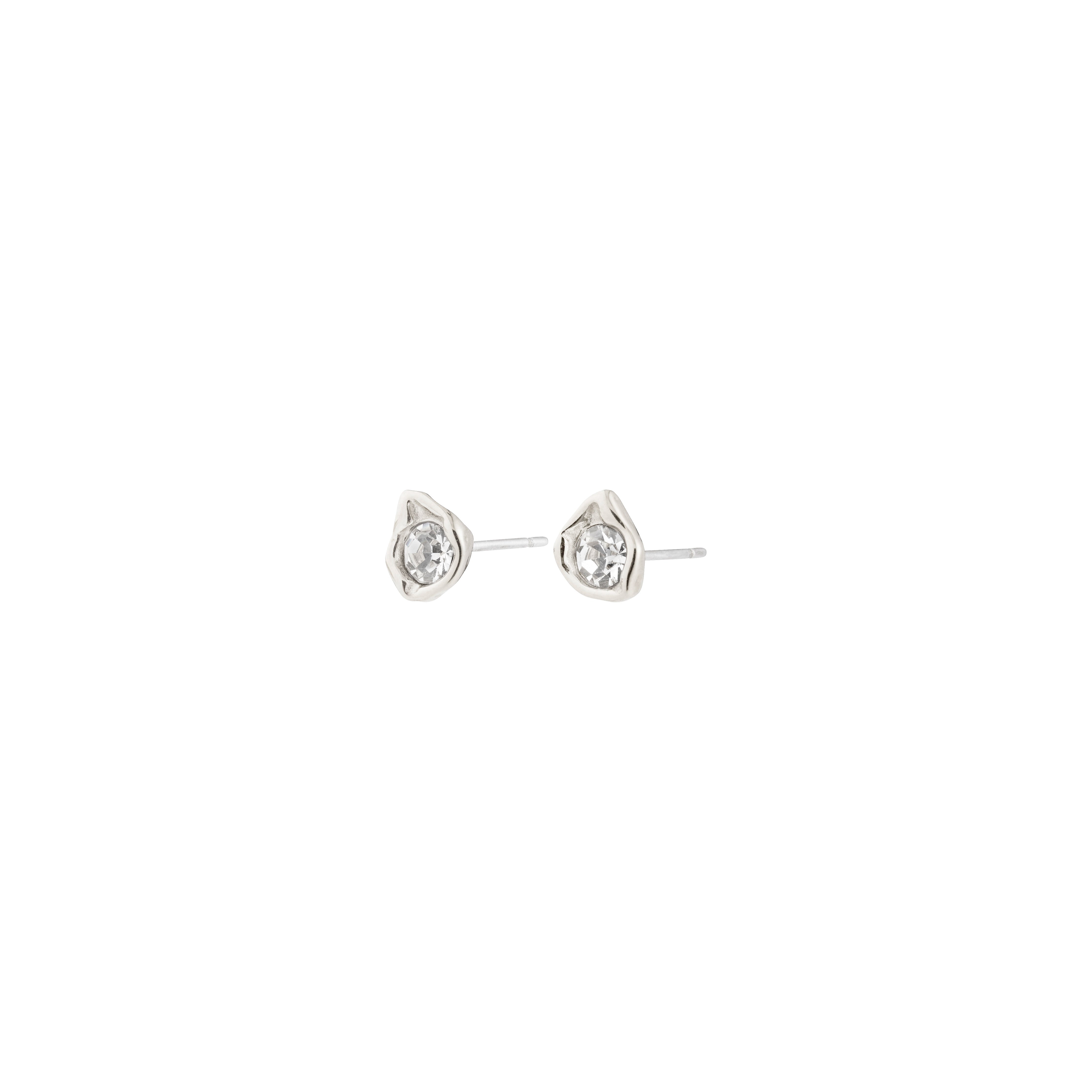 KOTA earrings silver-plated by Pilgrim feature clear gemstones in irregular silver bezels, offering a subtle, stylish touch for versatile, eco-friendly accessorizing.