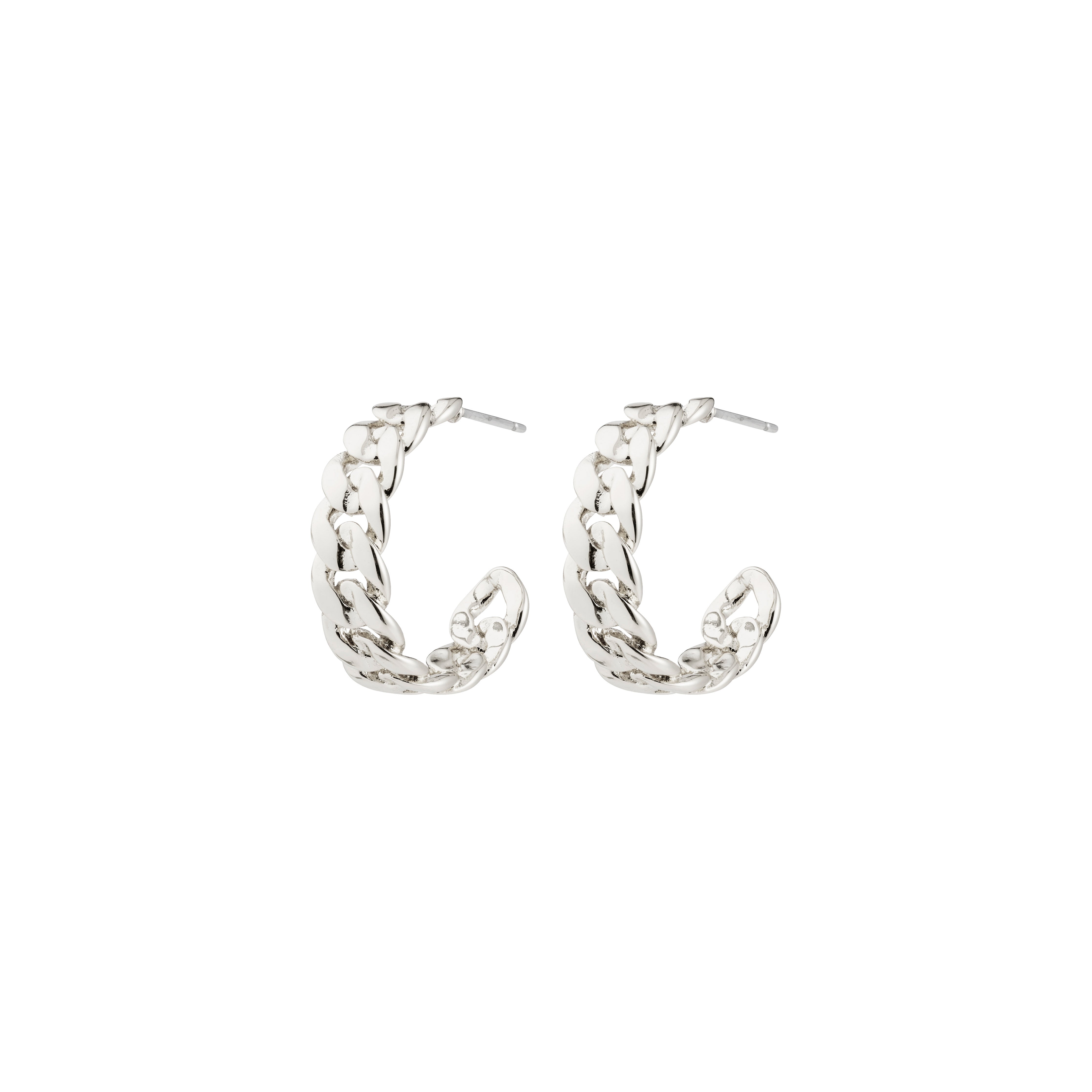 MAYER earrings silver-plated, featuring chunky chain-link design in a C-shape hoop. Perfect for versatile styling, offering a mix of raw attitude and classy elegance.