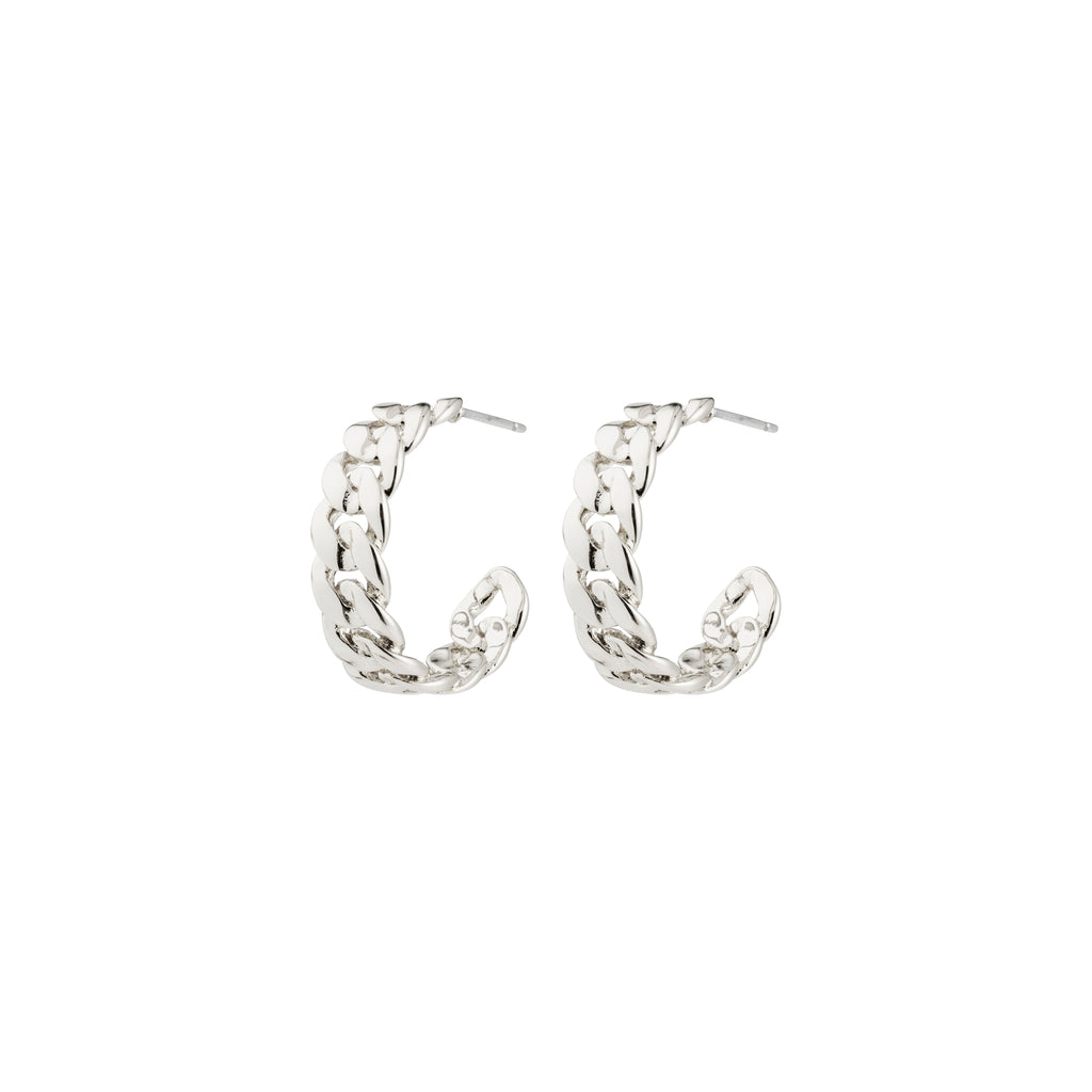 MAYER earrings silver-plated, featuring chunky chain-link design in a C-shape hoop. Perfect for versatile styling, offering a mix of raw attitude and classy elegance.