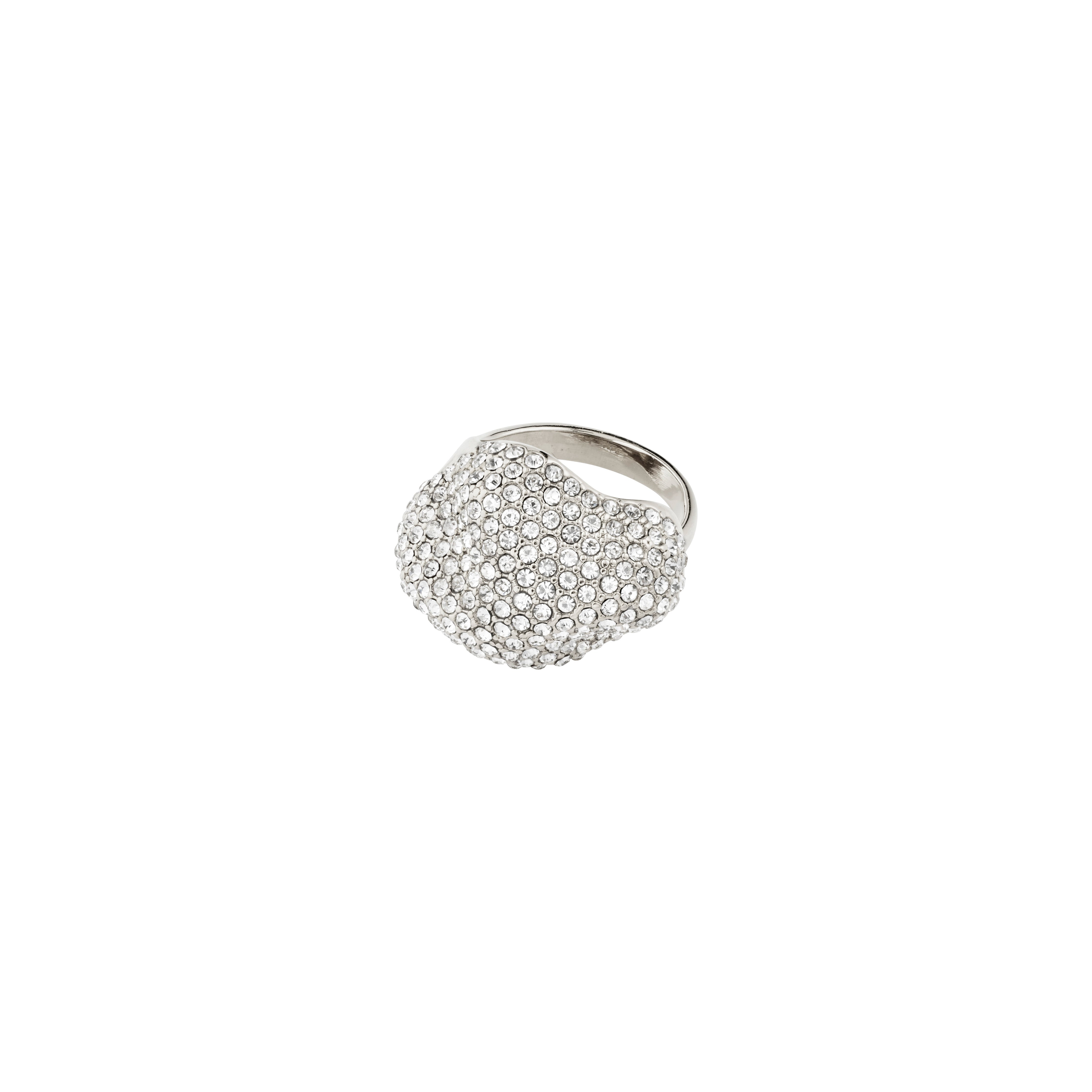 LAEL ring silver-plated with pavé-set Preciosa crystals, dome-shaped for maximum sparkle and glam. Adjustable fit, blending elegance with eco-friendly design.