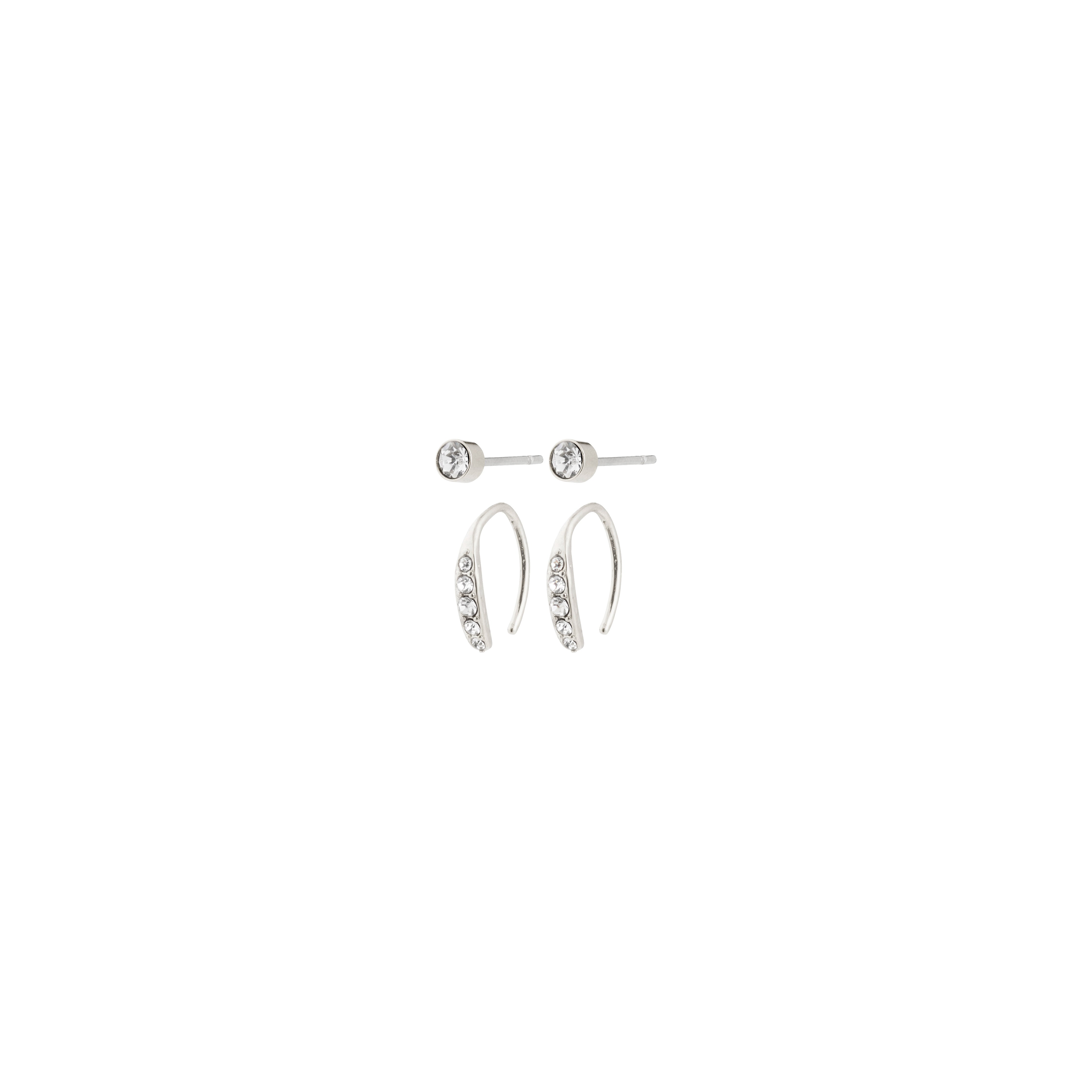 GIONNI earrings silver-plated: Includes crystal stud earrings and ear-climbers, offering versatile styling options for trendy, eco-conscious fashion seekers.