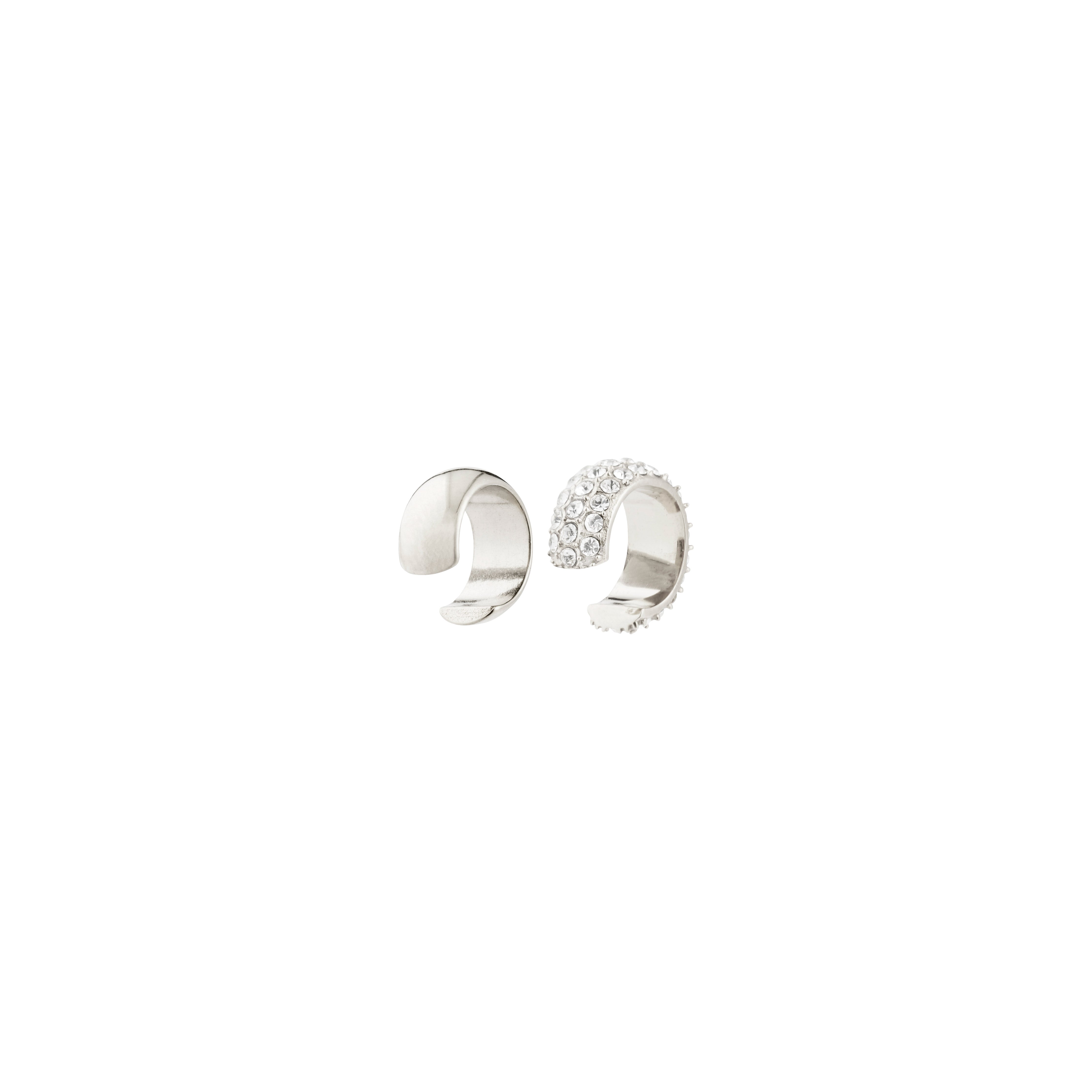 HUDSYN ear cuff 2-in-1 set, featuring a polished silver cuff and a crystal-encrusted cuff, offers edgy elegance and effortless style without needing piercings.