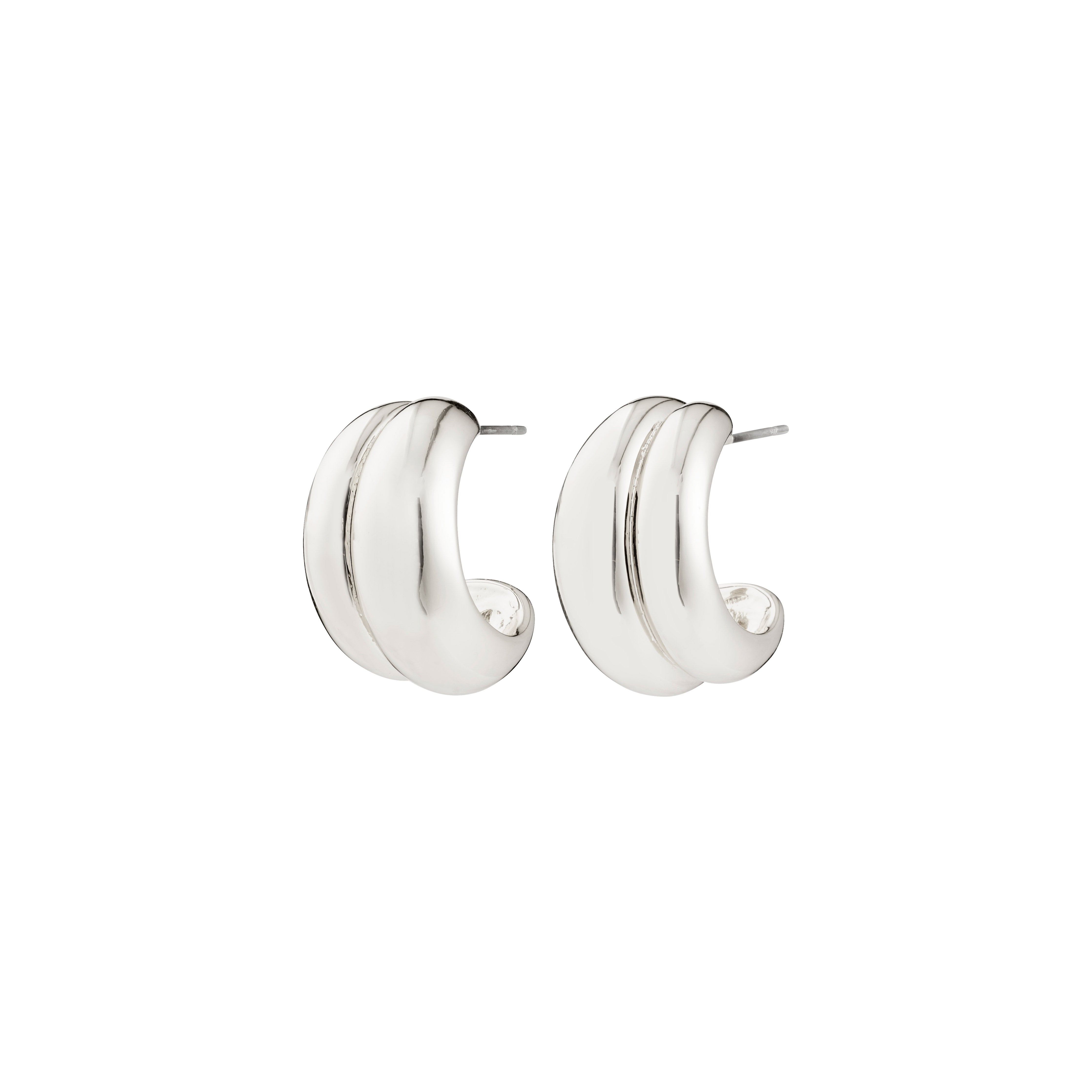 MIKO earrings silver-plated, chunky double-ridge half-hoops with a polished finish, offering a sleek, sculptural design for versatile, stylish wear.