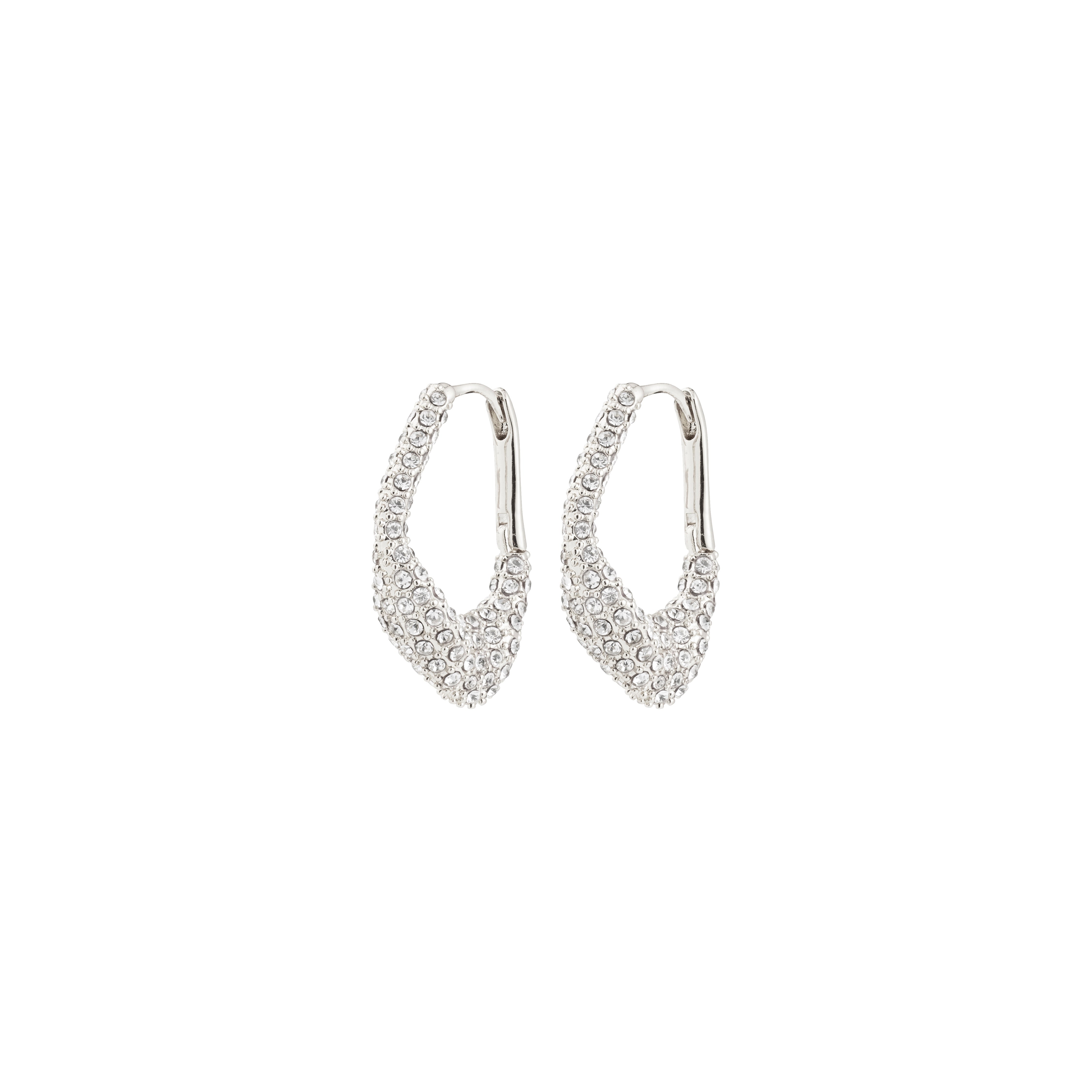 FENIX earrings silver-plated: Silver-tone hoops with V-shaped pavé crystal drops, offering a blend of elegance and dynamic style for versatile, standout accessorizing.
