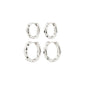 DARBY earrings silver-plated by Pilgrim: Four hoop earrings with bamboo-style texture, two sizes. Stamped with PILGRIM; versatile for stacked or minimalist looks.