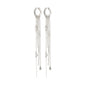 Silver-plated DRUE earrings with crystal hoops and cascading chains, featuring delicate silver charms, embody a luxe bohemian style from Pilgrim.