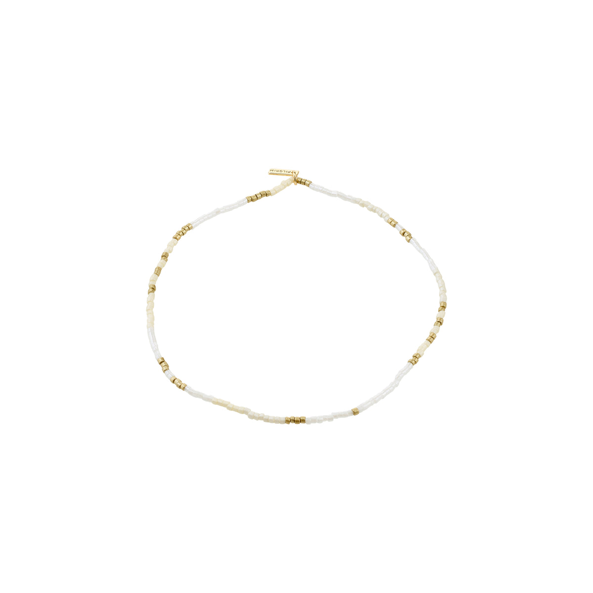 ALISON ankle chain in white and gold, featuring delicate seed beads and gold spacers, perfect for a boho summer look with comfortable lycra elastic.