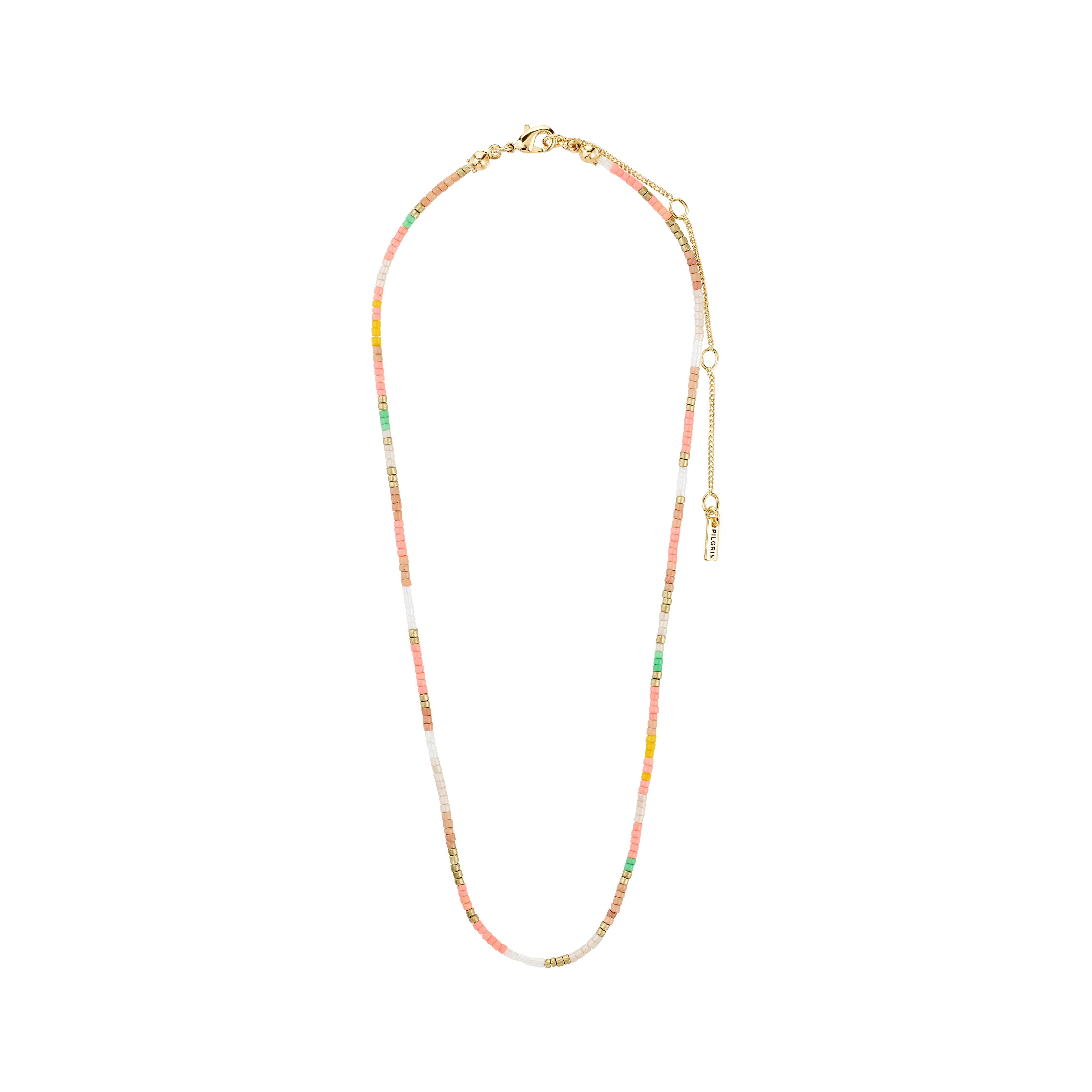 ALISON necklace by Pilgrim features cube-shaped beads in pastels with gold accents, complete with a gold-tone lobster clasp and adjustable chain for a playful, chic look.