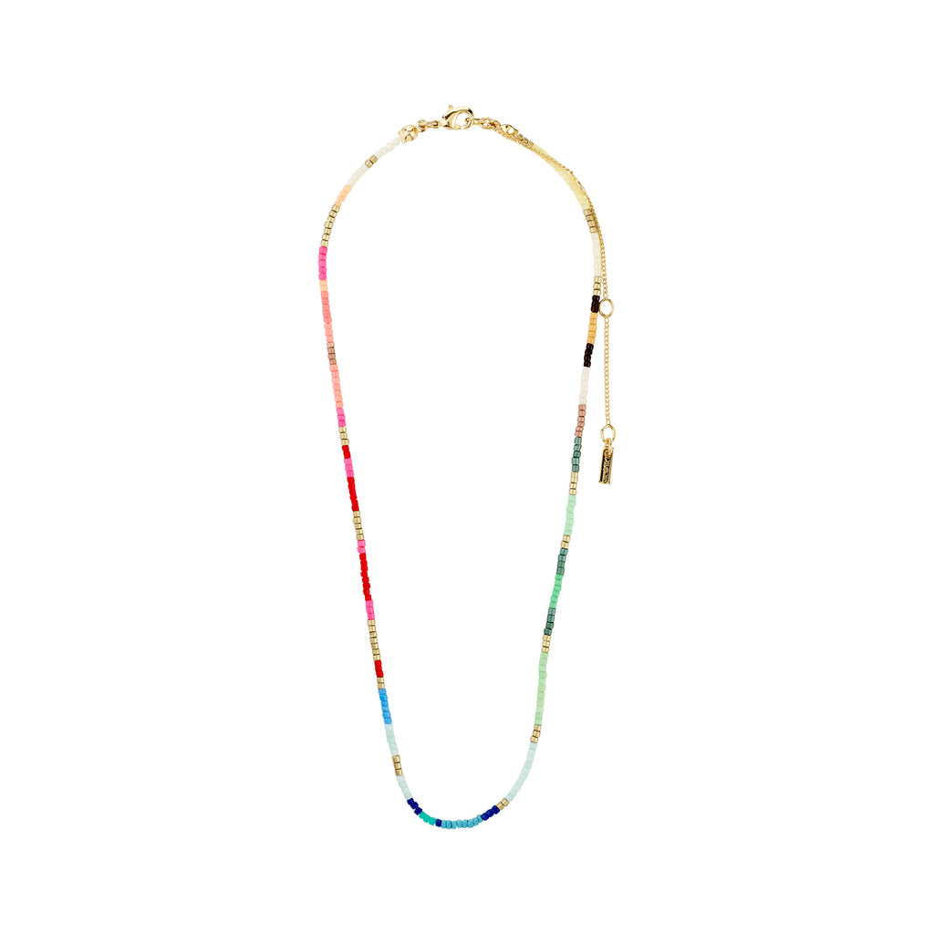 ALISON necklace multi, gold-plated with vibrant tube-shaped beads and gold-tone spacers, featuring a lobster-claw clasp and extender chain, exudes playful, festival-ready charm.