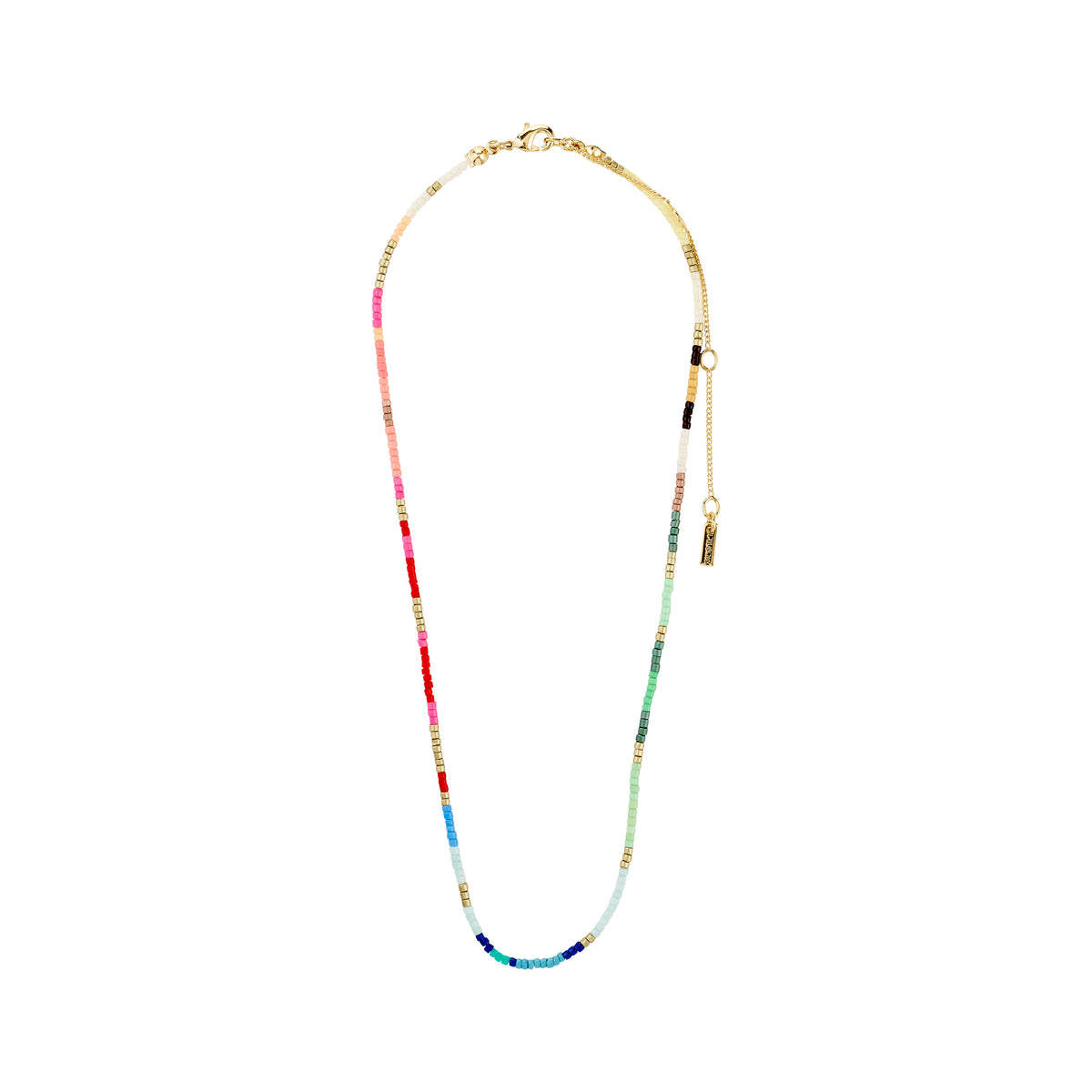 ALISON necklace multi, gold-plated with vibrant tube-shaped beads and gold-tone spacers, featuring a lobster-claw clasp and extender chain, exudes playful, festival-ready charm.
