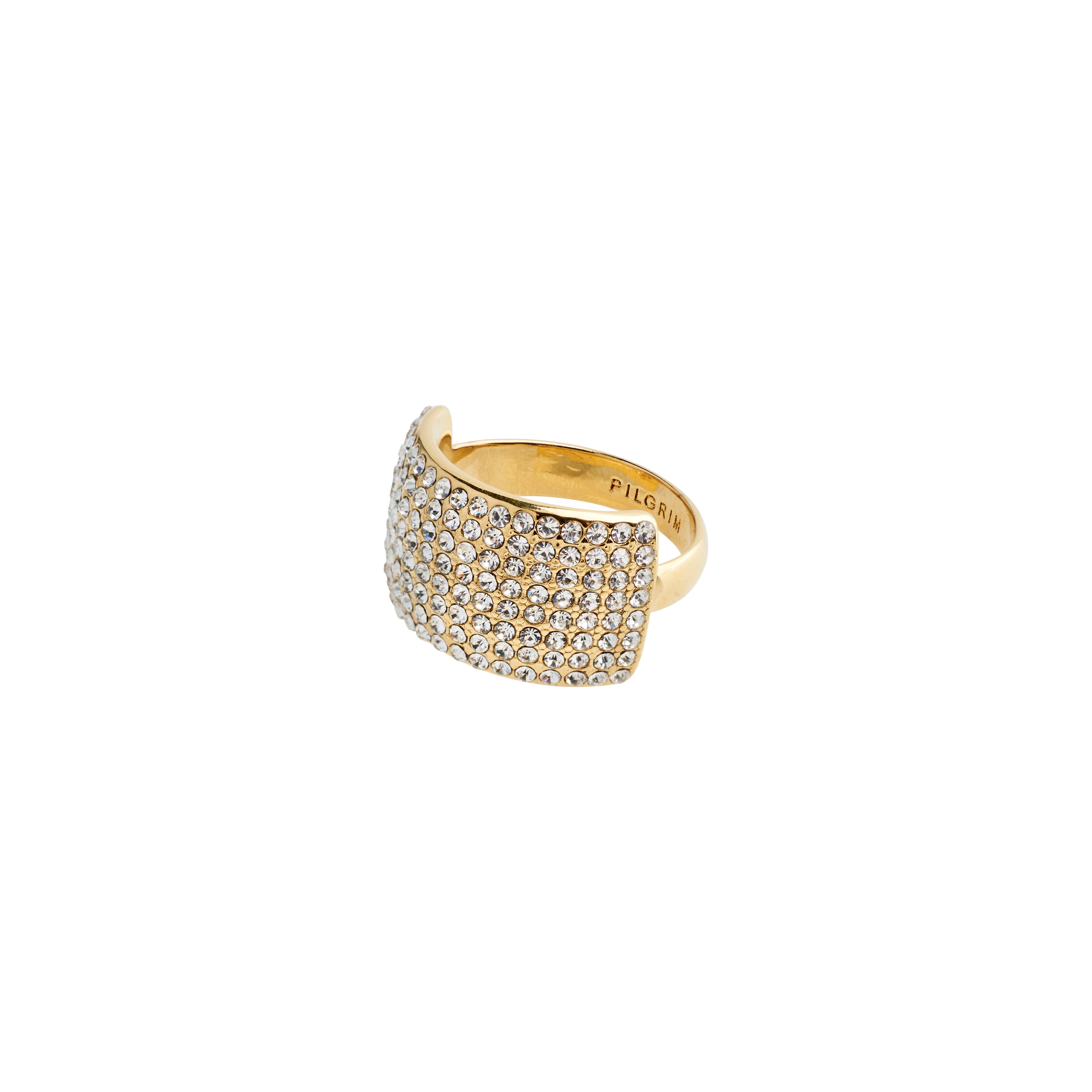 ASPEN crystal ring gold-plated with layered Preciosa crystals, featuring a wide adjustable band, offering a sparkling centrepiece designed for versatile style.