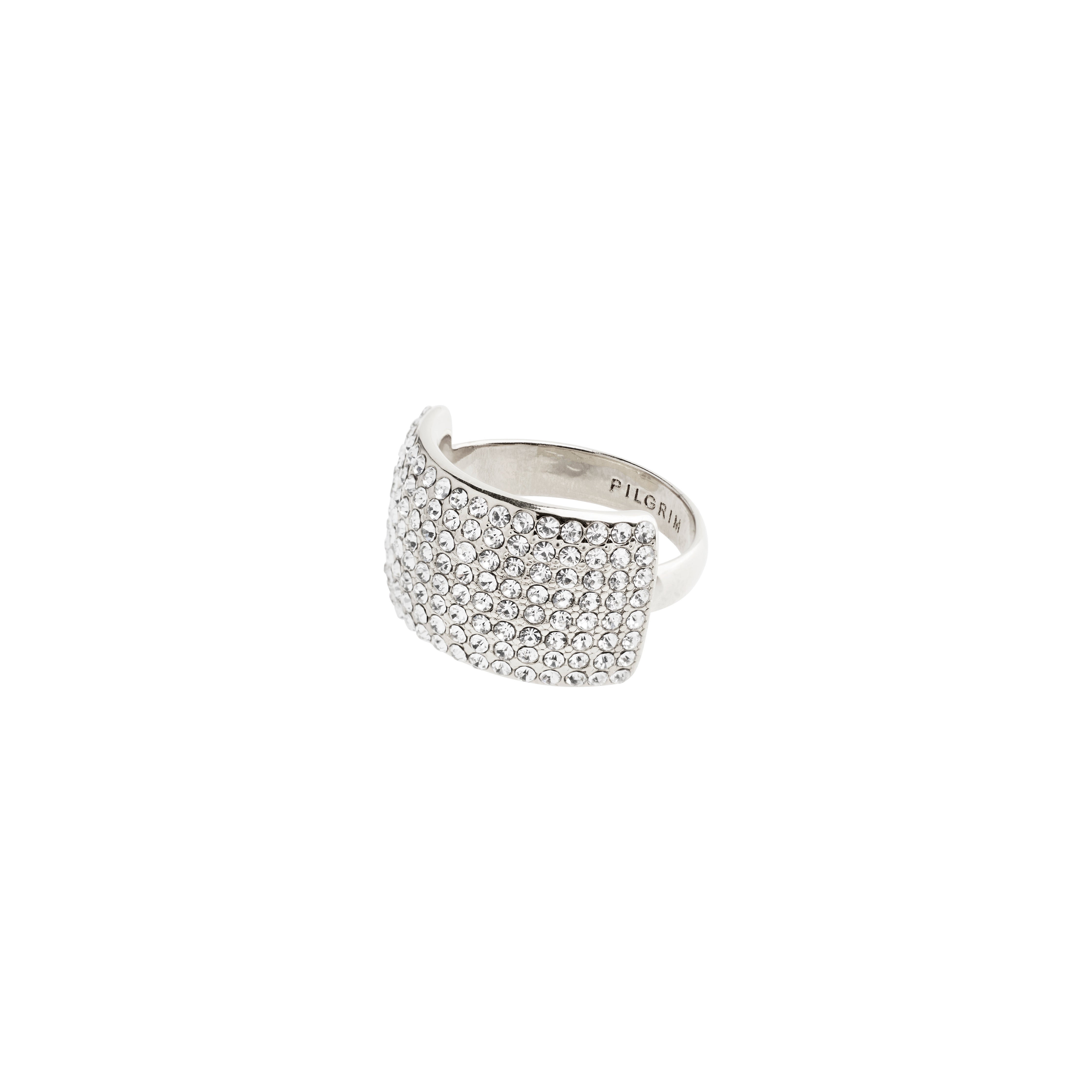 ASPEN crystal ring silver-plated, featuring a wide band with layered Preciosa crystals, offering an adjustable fit for a sparkling, stylish touch.