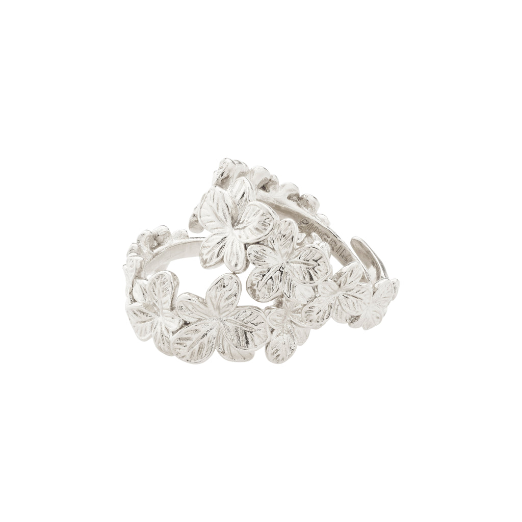 CHARMAINE rings 2-in-one set silver-plated, featuring elegant floral motifs, adjustable and stackable. Crafted from 99% recycled materials. Ideal for expressing personal style or sharing with friends.