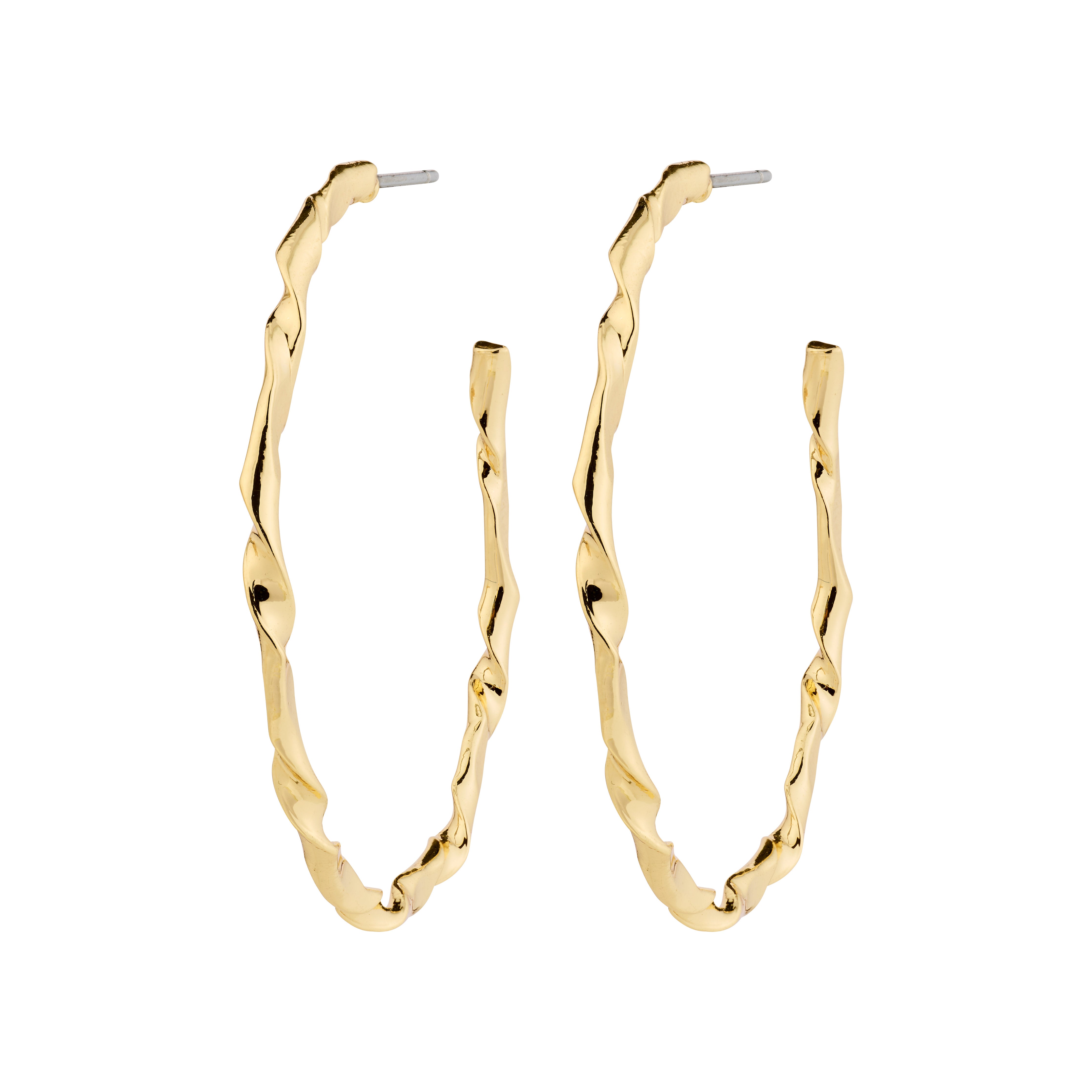 Gold-plated WYATT hoop earrings with a wavy, handcrafted design, showcasing Pilgrim's blend of timeless style and sophisticated versatility.