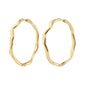 LARKIN earrings gold-plated: Wavy, irregular-shaped hoop earrings with a polished finish, capturing light beautifully. Features a comfortable snap lock for versatile, elegant styling.