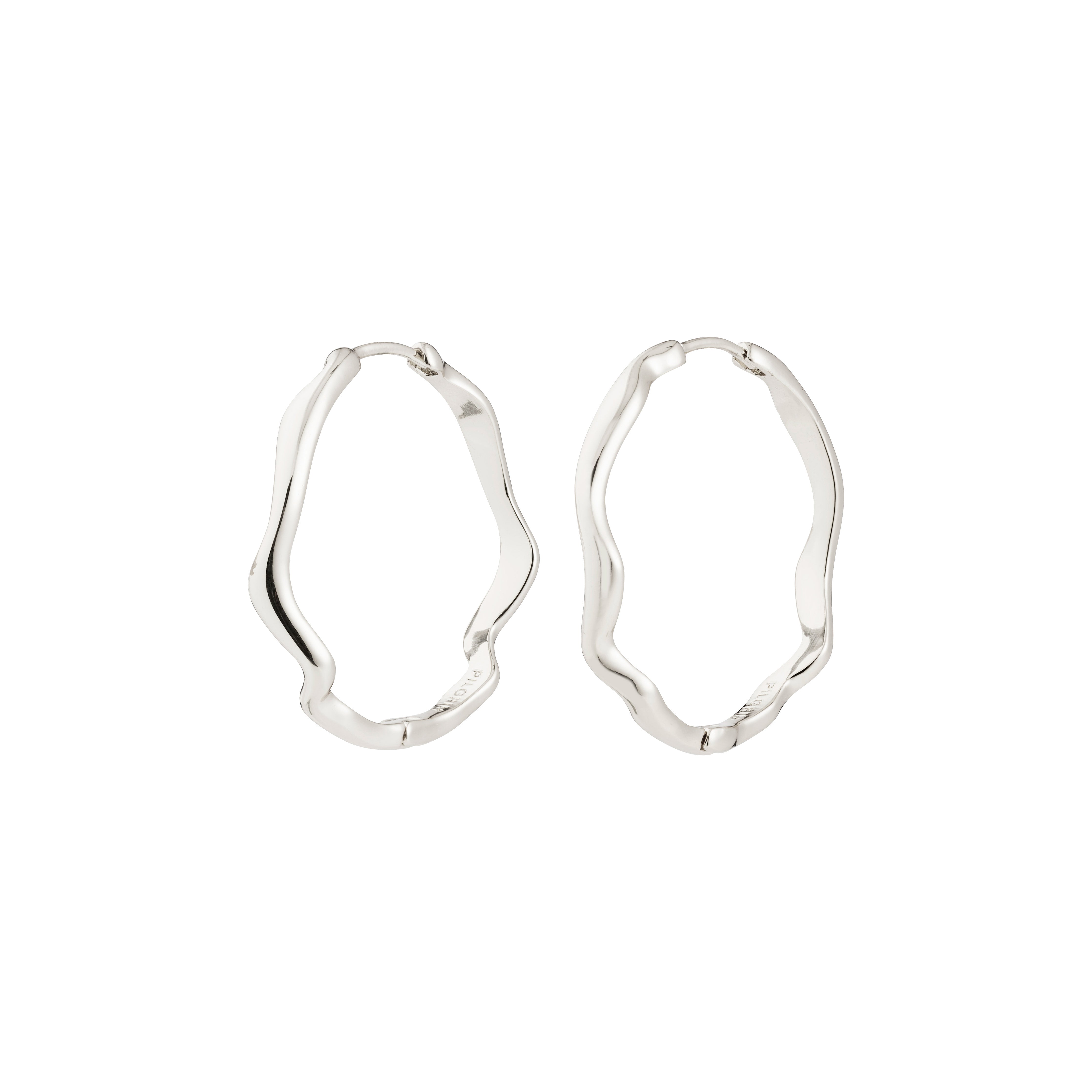 LARKIN earrings silver-plated, featuring wavy, organic hoops with latch-back closures, offering a minimalist design that beautifully captures light for a chic, nature-inspired look.