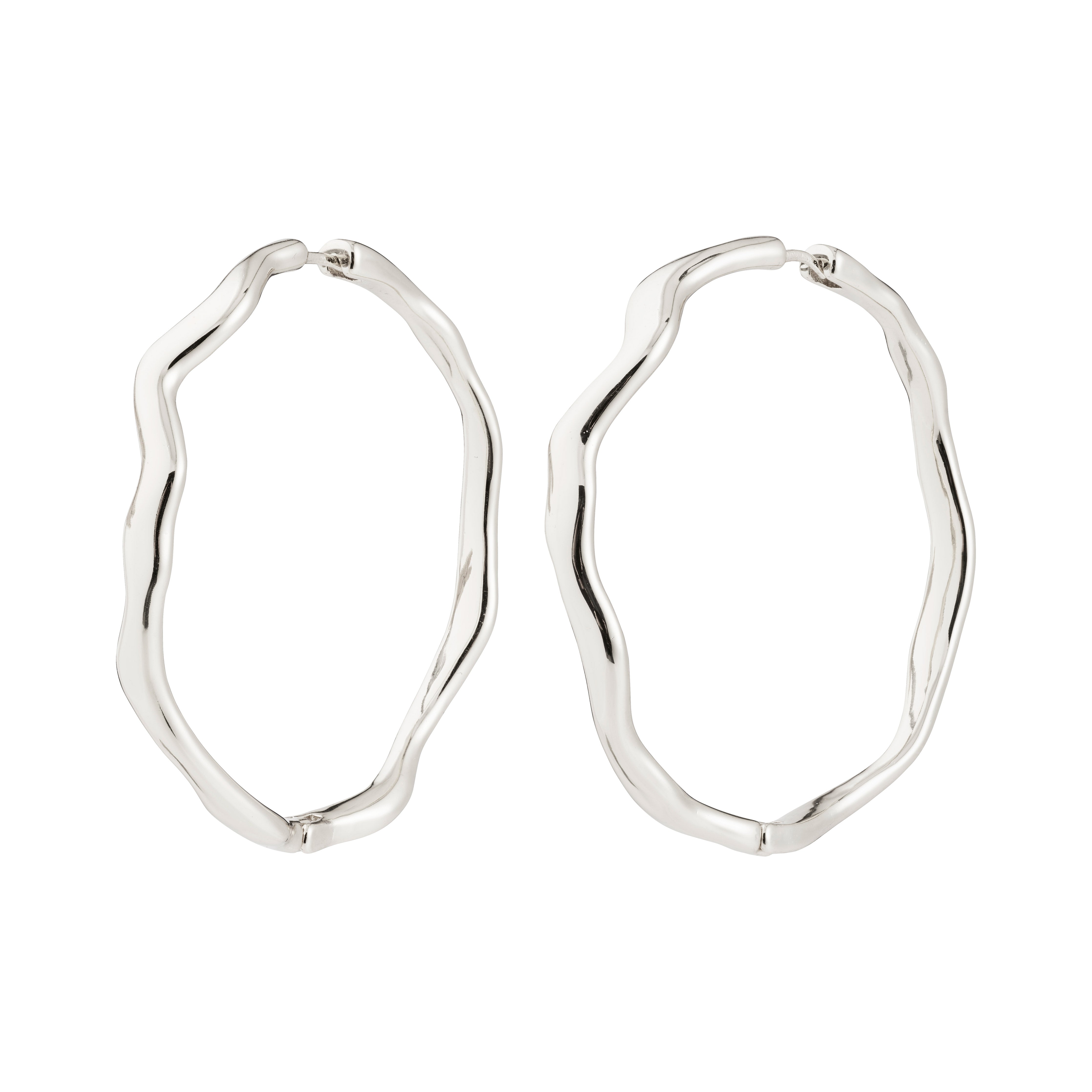 LARKIN earrings: silver-plated, irregular oval hoops with an organic, hand-formed look, offering a stylish, minimalist silhouette for everyday and special occasions.