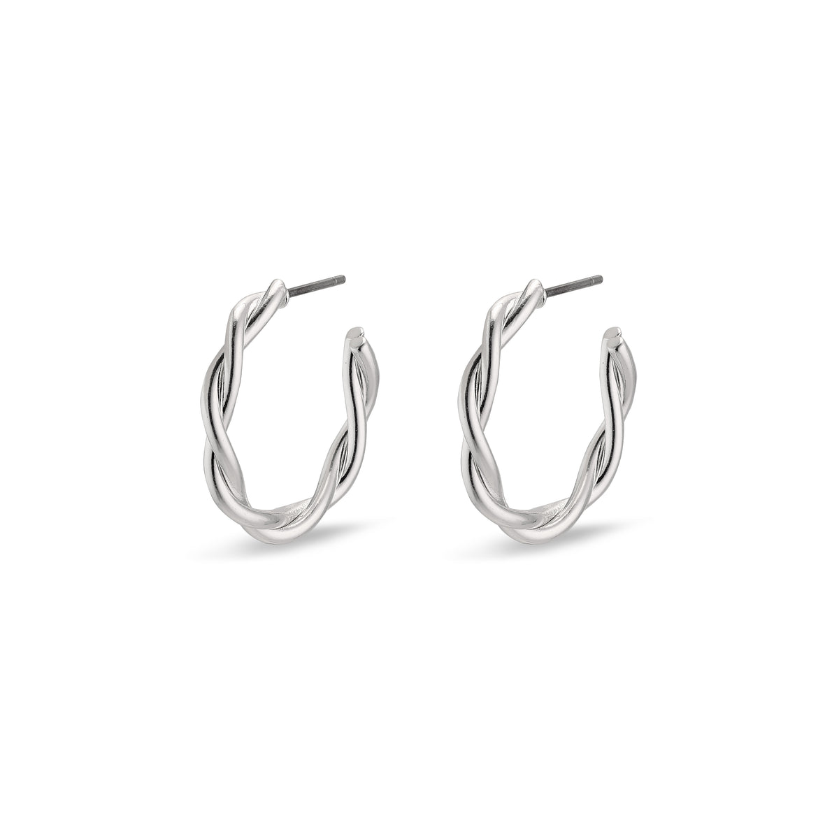 NAJA twisted hoop earrings, silver-plated, with elegant twisted design that catches light beautifully, perfect for adding a chic touch to any outfit.