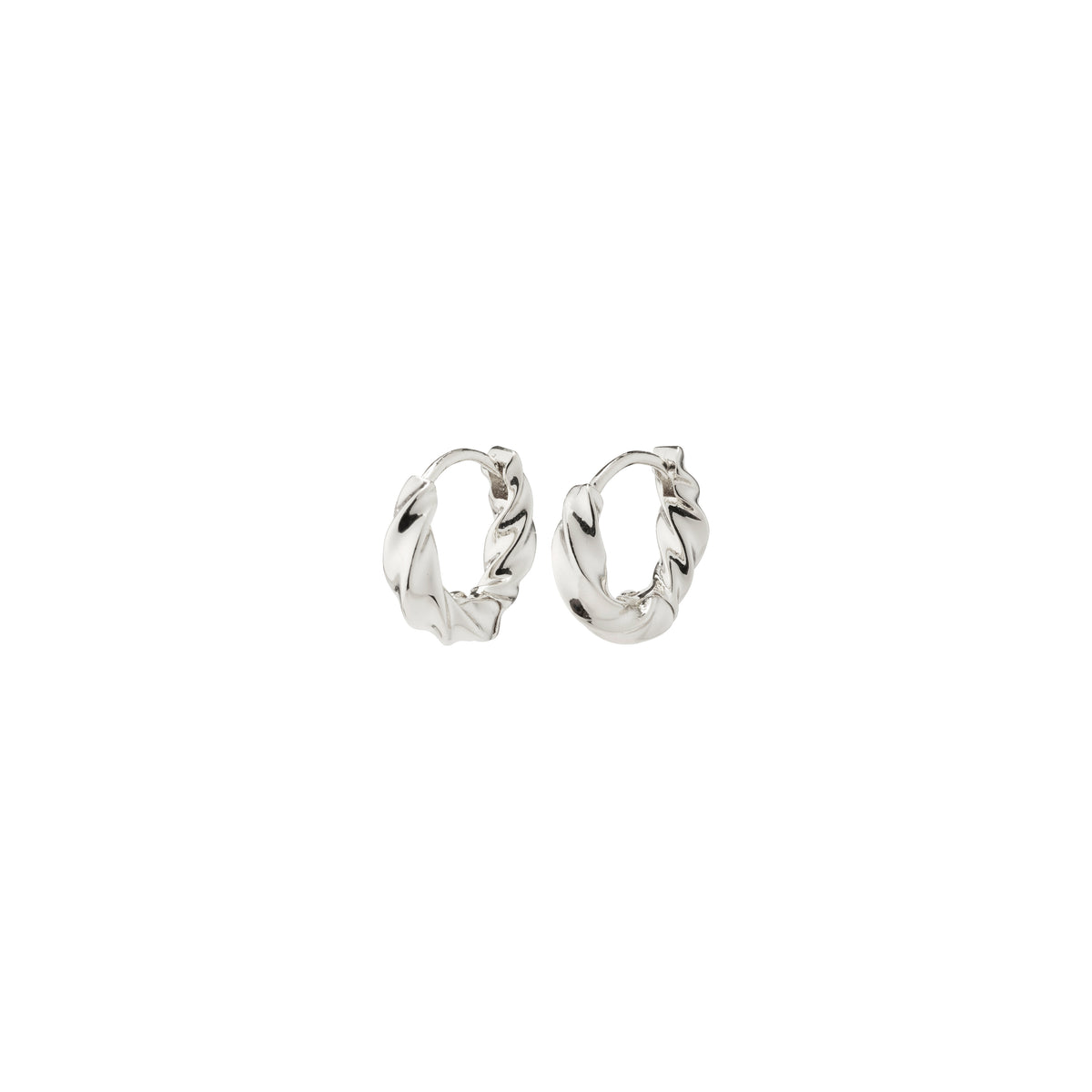 TAFFY small swirl hoop earrings, silver-plated, showcasing nature-inspired waves with a handcrafted look, featuring a convenient click-lock design for easy wear.