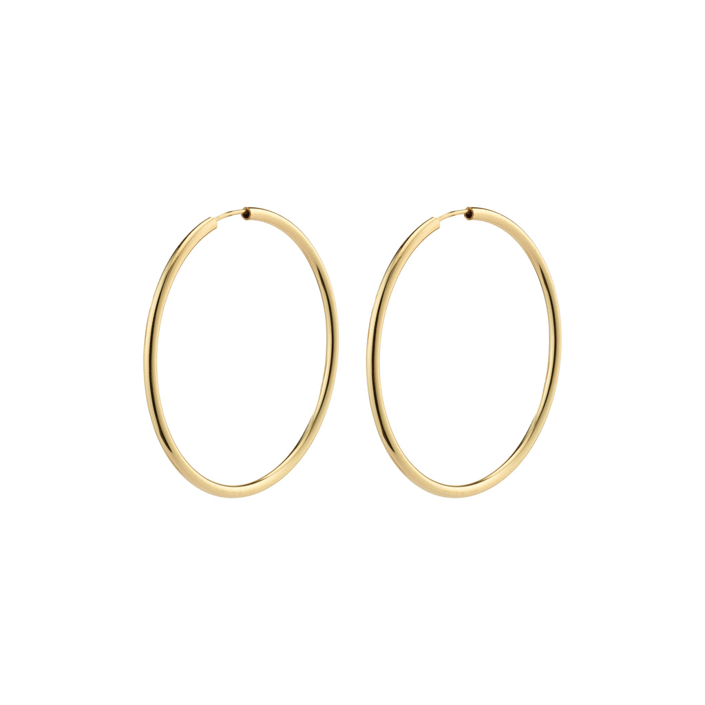 APRIL medium-size gold-plated hoop earrings, 40 mm diameter, crafted from 99% recycled material, perfect for trendy ear curation and personal style.