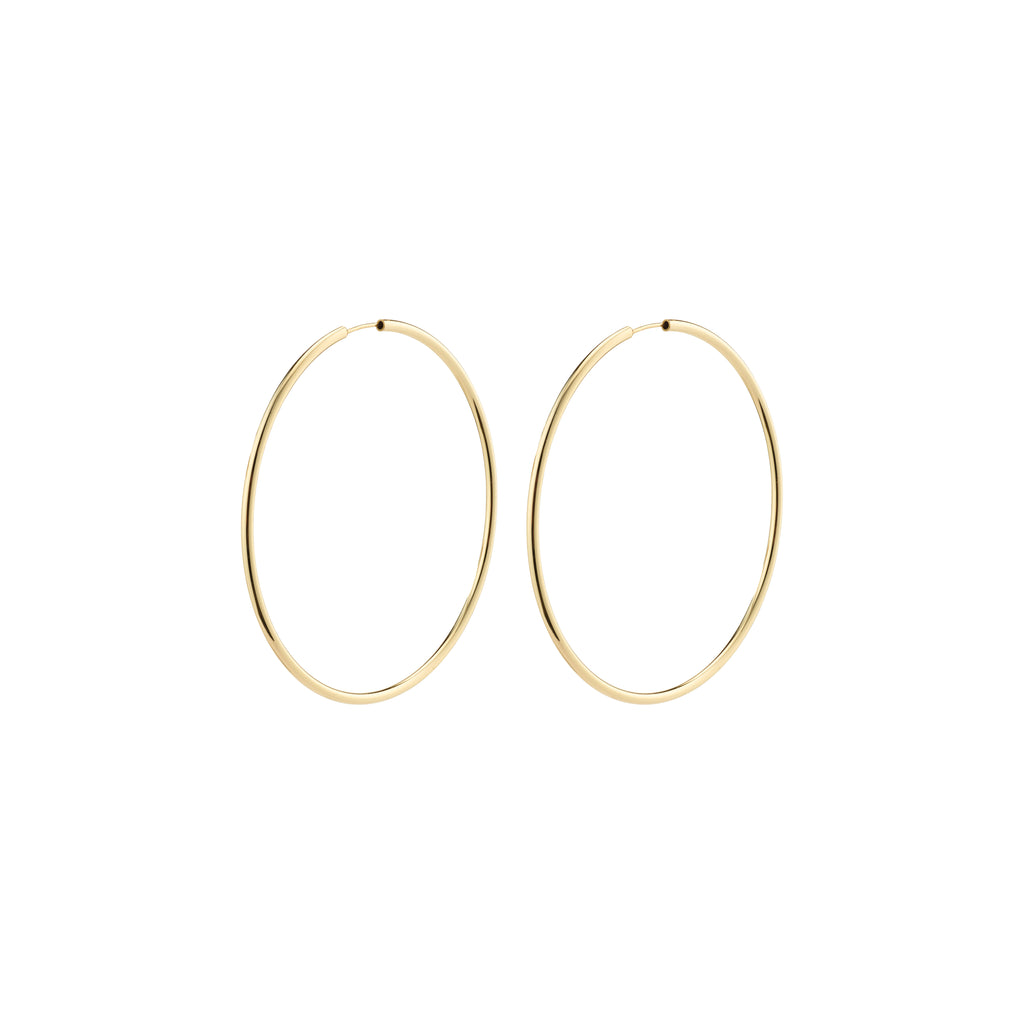 APRIL large hoop earrings, gold-plated, featuring a sleek 60 mm diameter design, crafted from 99% recycled materials for a timeless, stylish look.