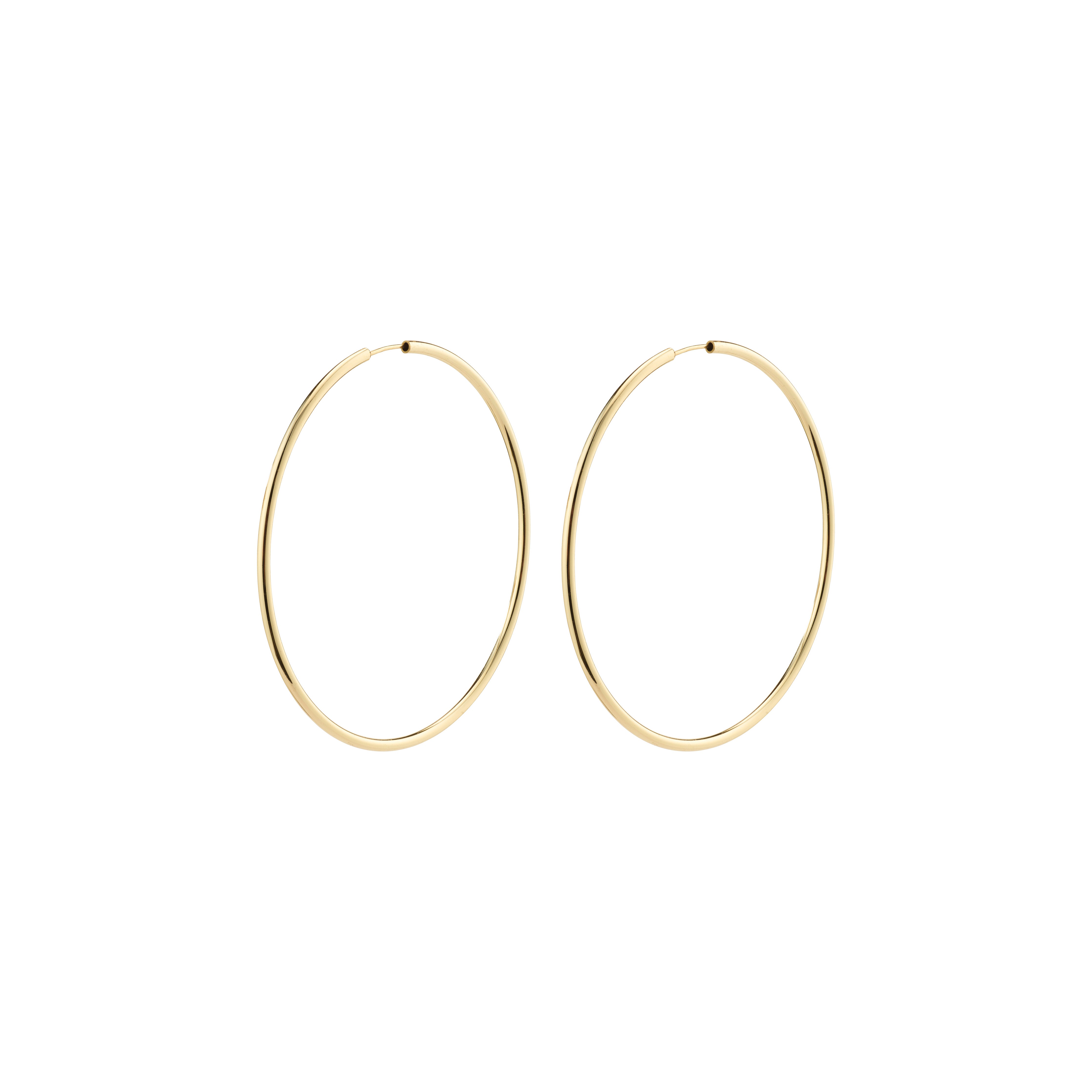 APRIL large hoop earrings, gold-plated, featuring a sleek 60 mm diameter design, crafted from 99% recycled materials for a timeless, stylish look.