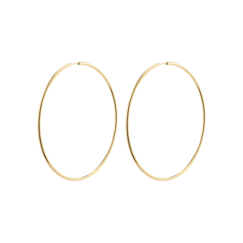 APRIL maxi hoop earrings gold-plated, featuring an elegant 80 mm diameter and slim silhouette, crafted from 99% recycled material for a timeless, stylish touch.