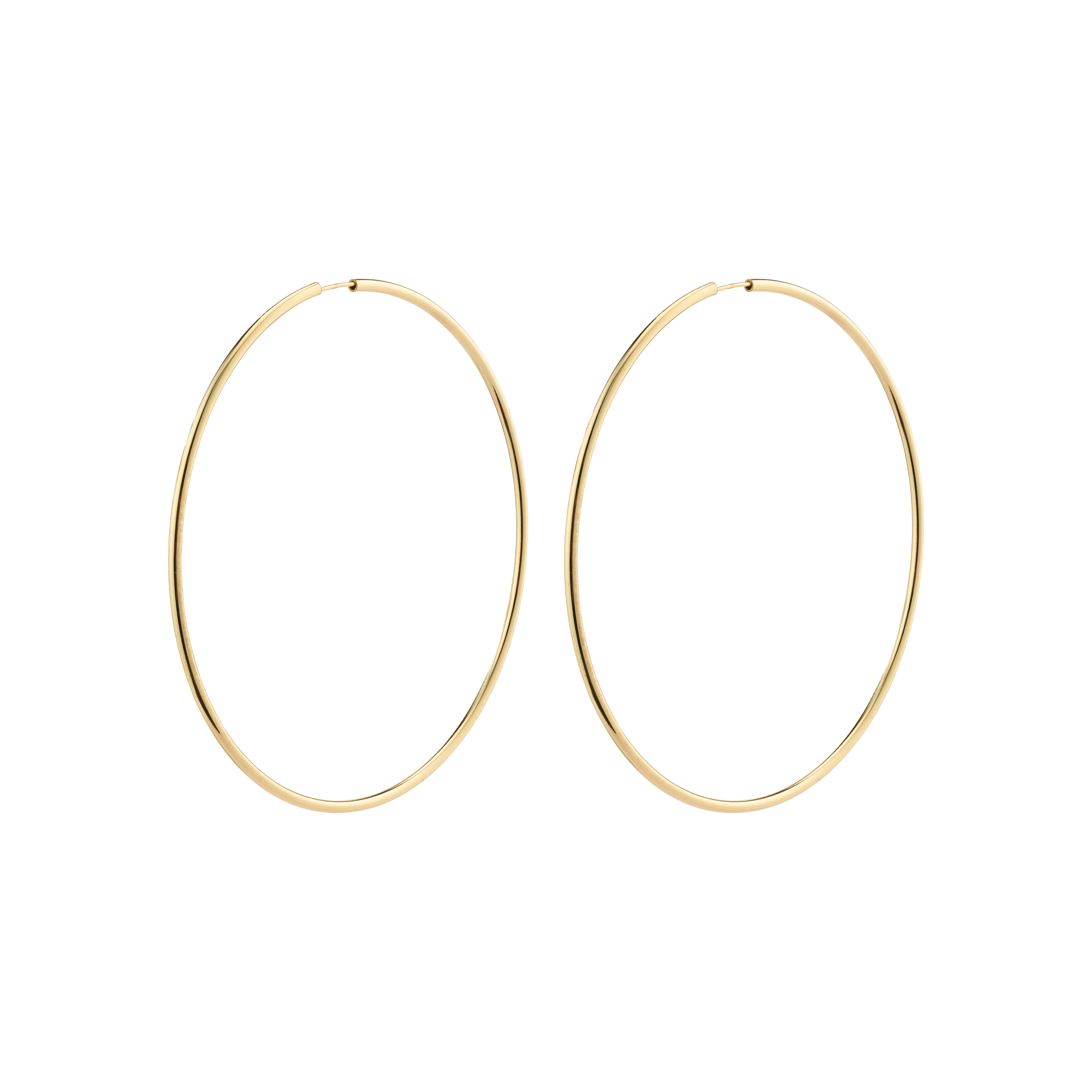 APRIL maxi hoop earrings gold-plated, featuring an elegant 80 mm diameter and slim silhouette, crafted from 99% recycled material for a timeless, stylish touch.