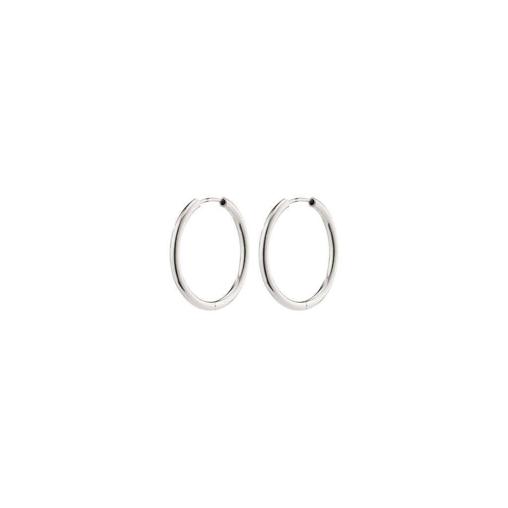 APRIL small hoop earrings, silver-plated, 20 mm diameter, classic and versatile, made from 99% recycled materials, ideal for mixing with other jewellery pieces.