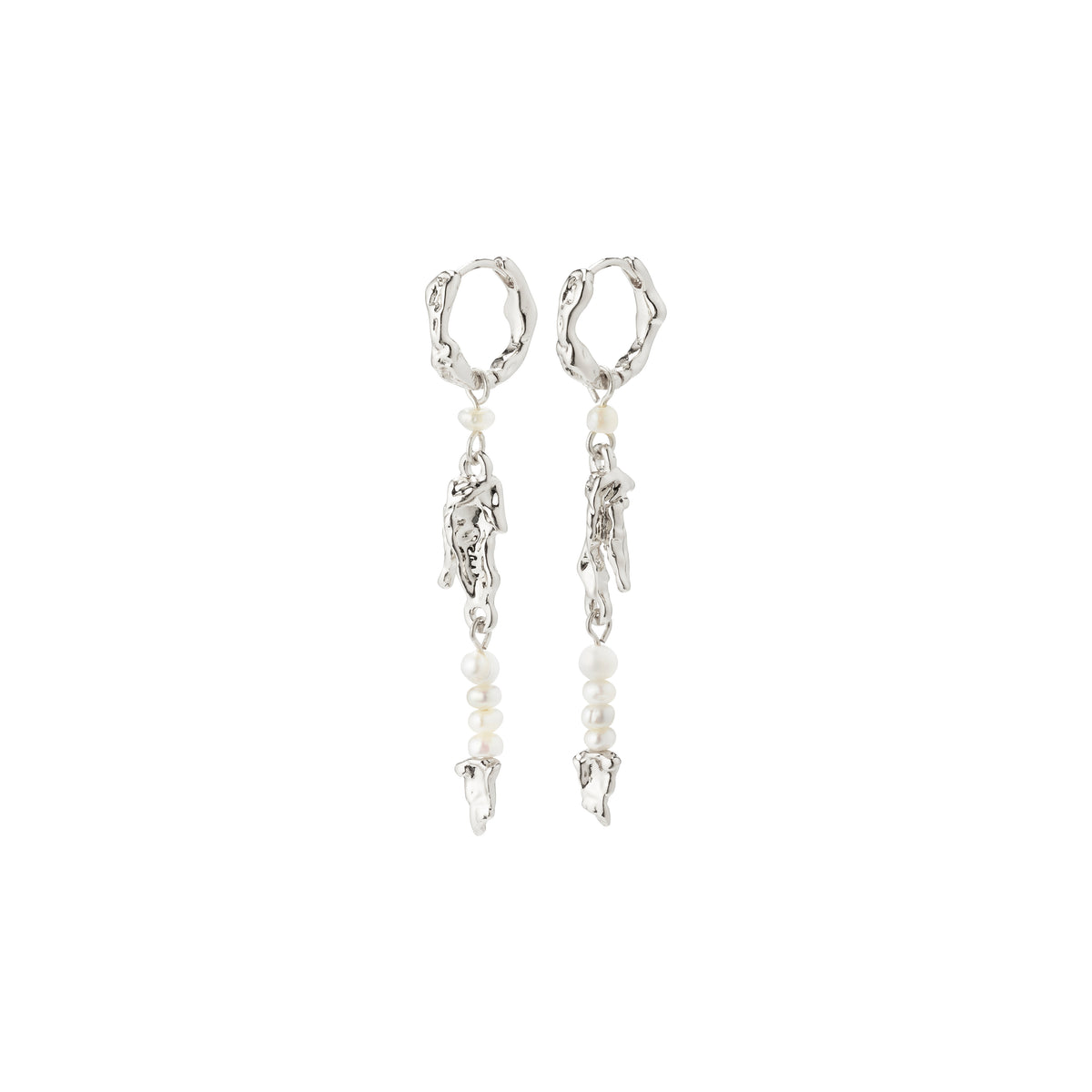 NIYA freshwater pearl earrings, silver-plated with organic shapes, featuring genuine freshwater pearls, perfect for adding playful flair to summer looks.
