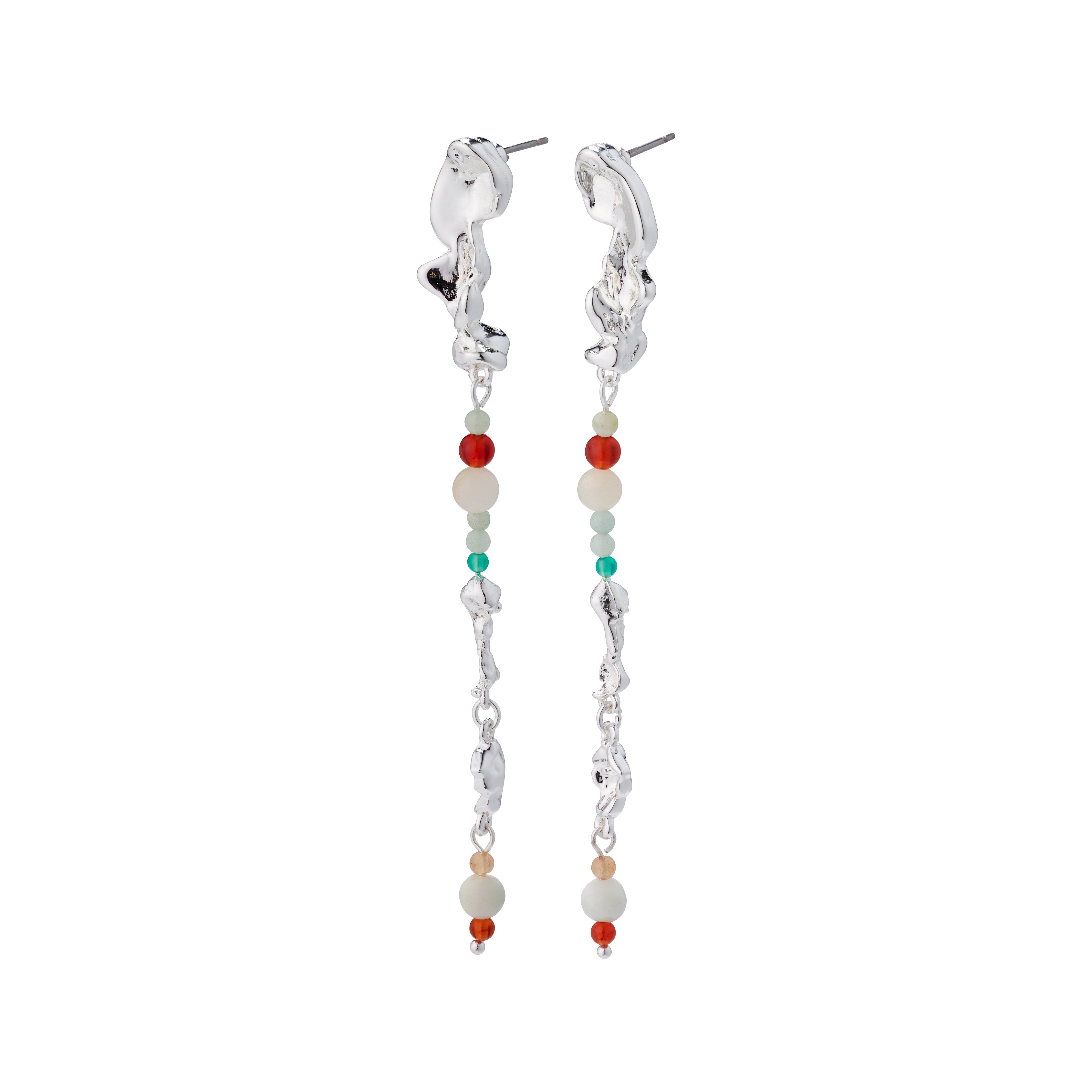 NIYA earrings, multi-coloured/silver-plated, featuring long beaded strands ideal for summer vibes and casual chic, crafted from 84% recycled materials.
