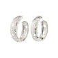 ELENI earrings silver-plated by Pilgrim: large silver hoops with a rustic perforated design, showcasing unique style and made from recycled materials.