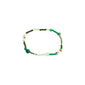 INDIANA bracelet green featuring freshwater pearls and green jade beads, offering an organic look with small, faceted glass beads on a durable Lycra elastic.