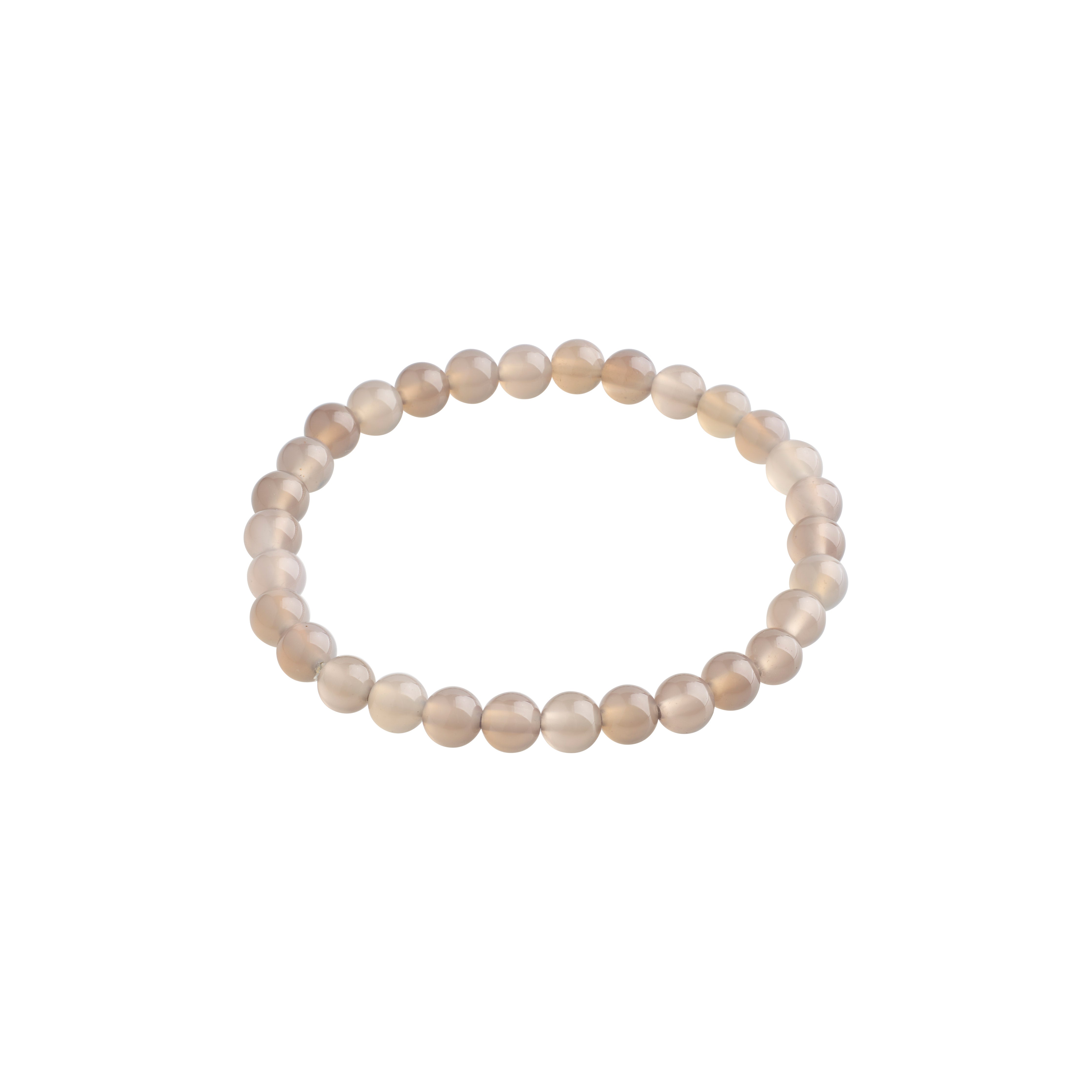 POWERSTONE bracelet featuring close-up of round gray agate beads on lycra elastic, showcasing timeless and trendy Scandinavian craftsmanship from Pilgrim.