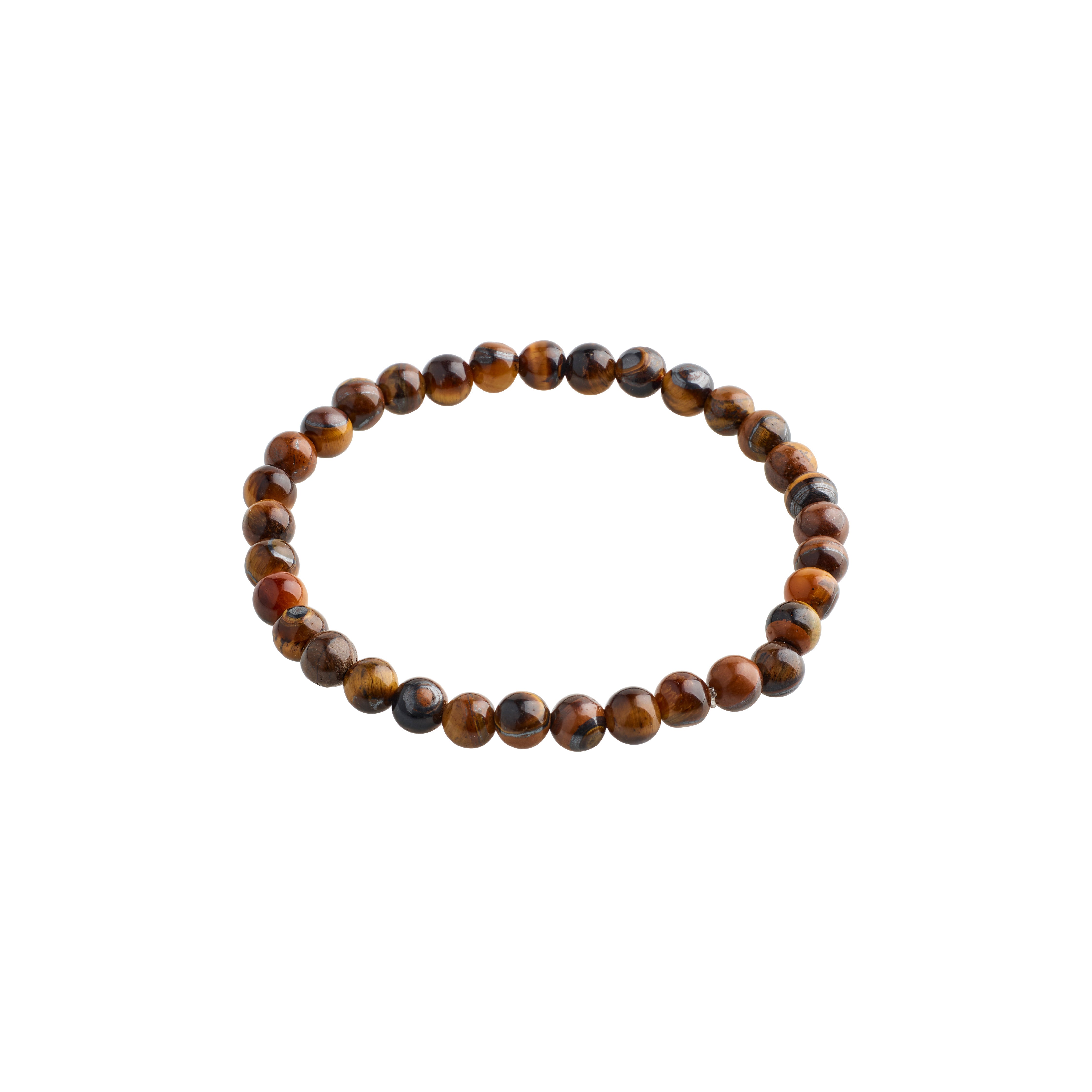 POWERSTONE bracelet featuring round Tiger Eye stones on elastic, promoting balance and style. Perfect for mixing with other bracelets for a unique, personalized look.