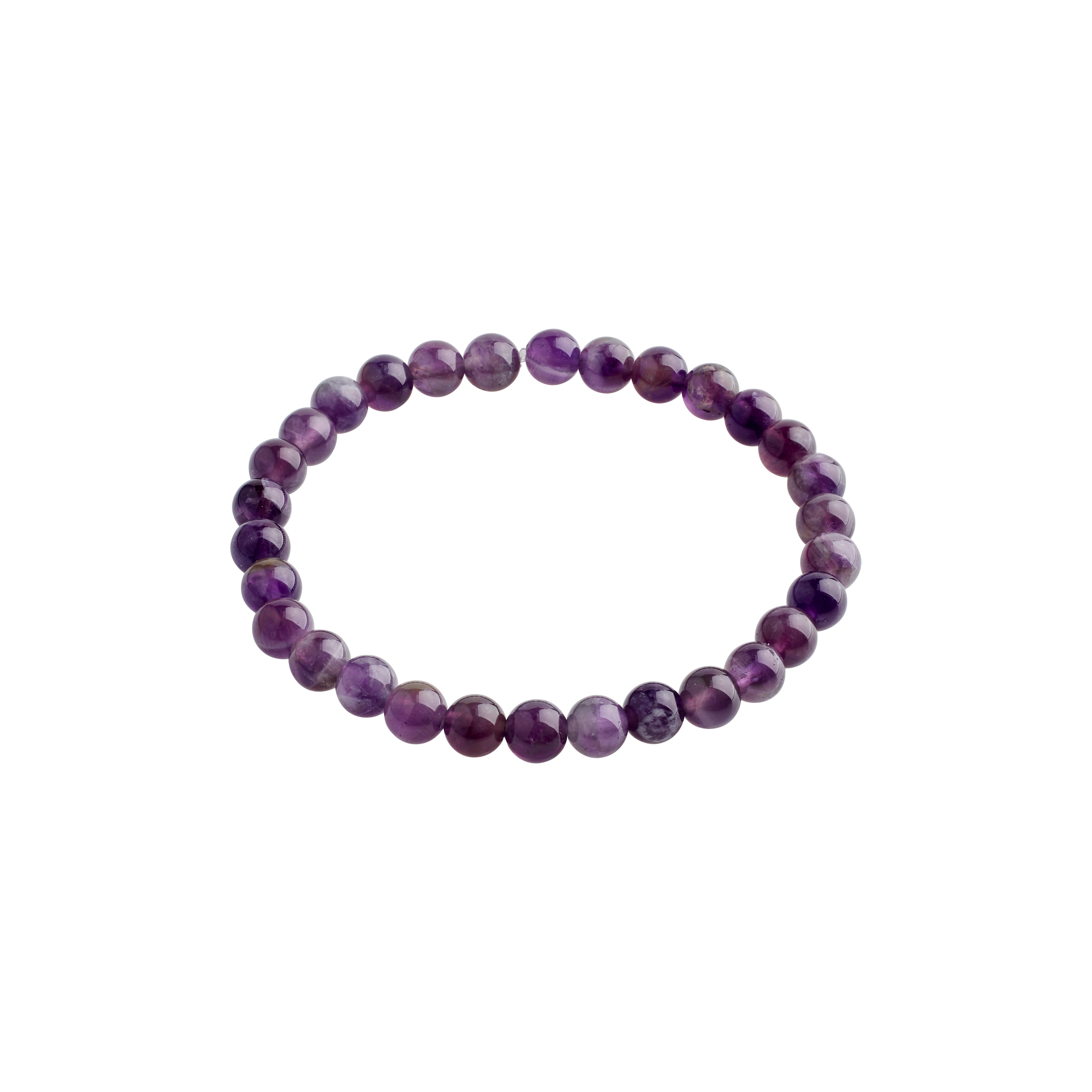 POWERSTONE bracelet with round amethyst beads, showcasing a meditative design on durable elastic, perfect for mixing and matching with other accessories.