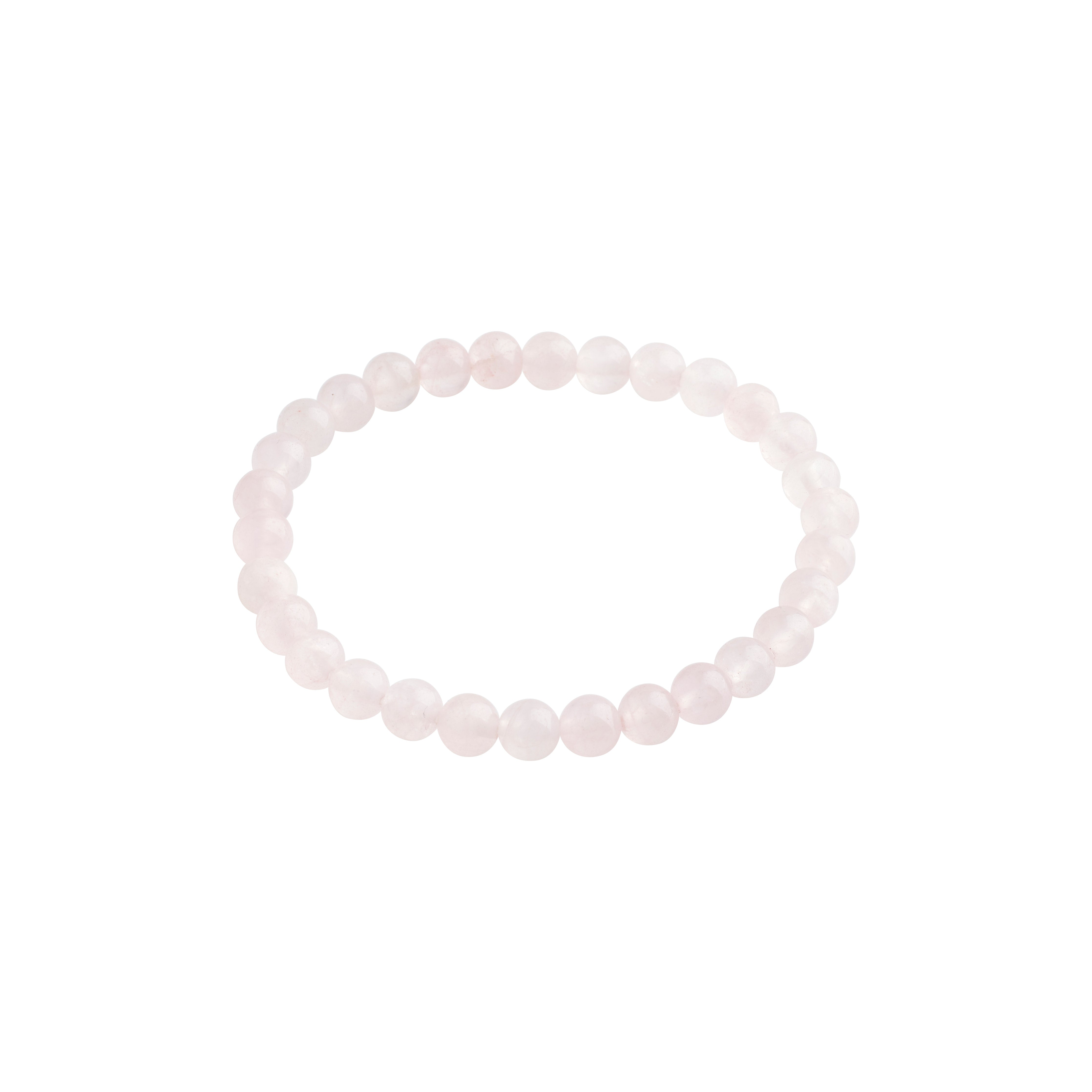 POWERSTONE bracelet with round rose quartz gemstones on durable elastic, designed for mixing and matching. Perfect for adding harmonious vibes to any personal style.