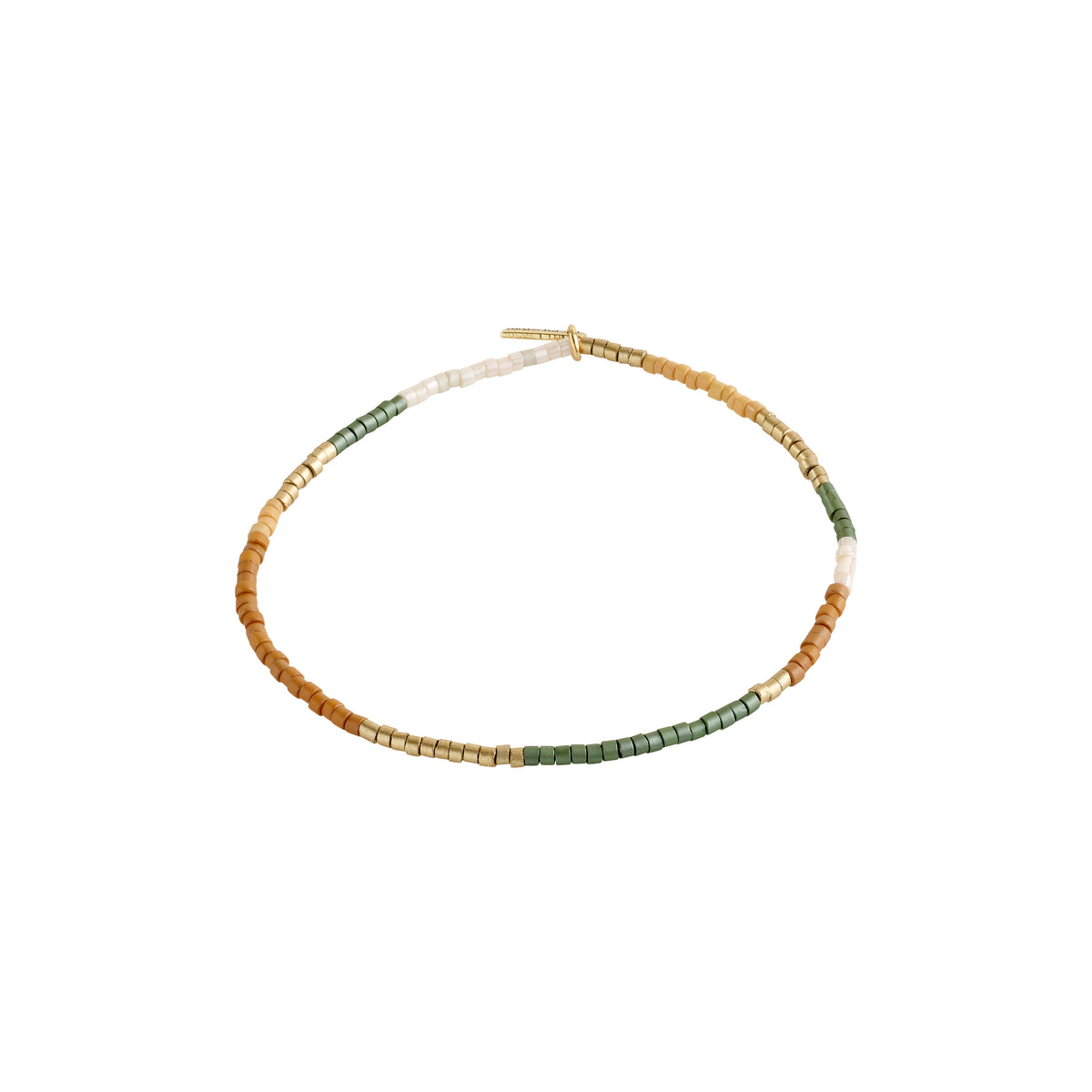 ALISON bracelet by Pilgrim, featuring taupe and grey glass beads on a durable lycra elastic band, perfect for stacking and a boho-inspired style.