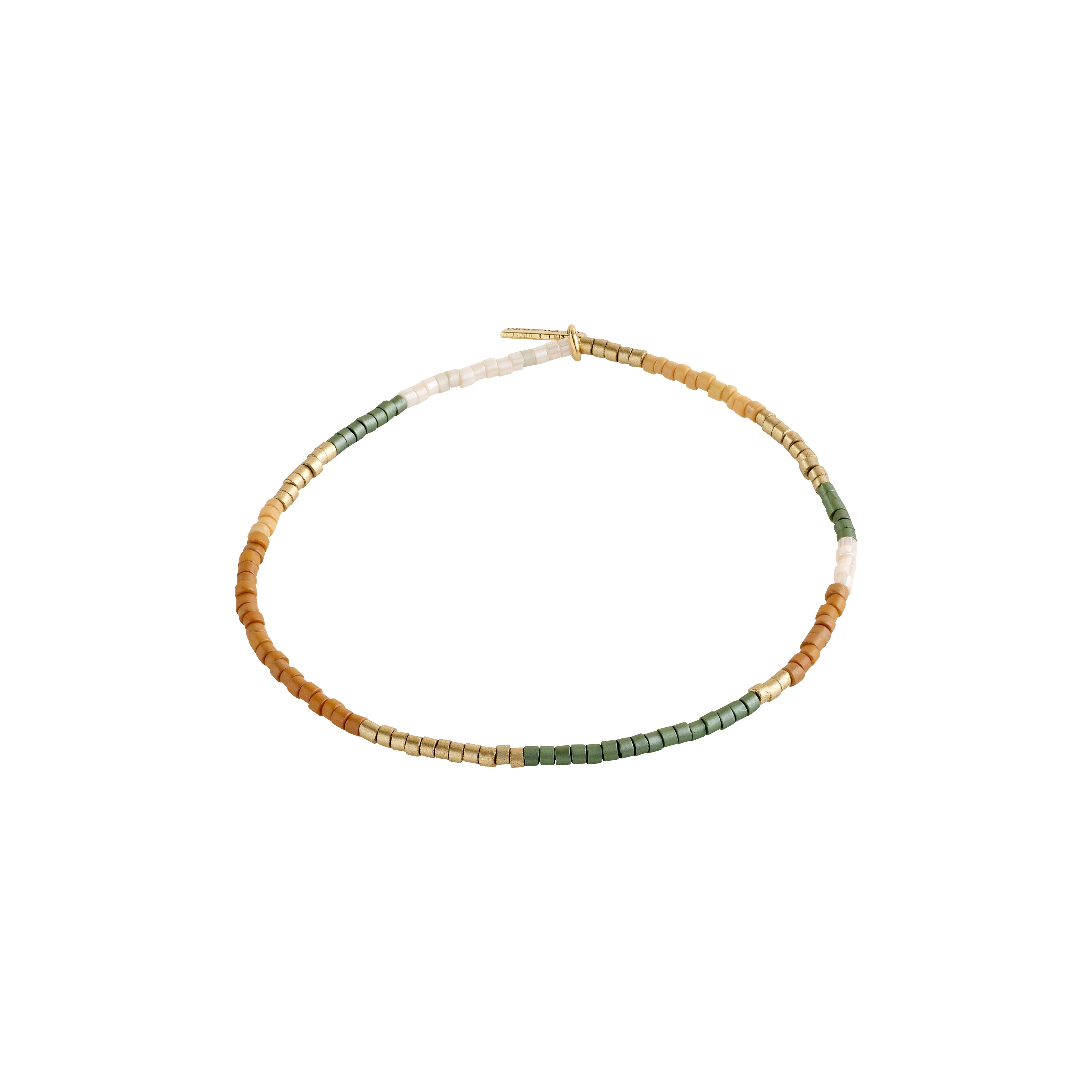 ALISON bracelet by Pilgrim, featuring taupe and grey glass beads on a durable lycra elastic band, perfect for stacking and a boho-inspired style.