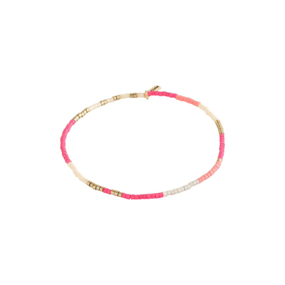 ALISON bracelet in pink and gold-plated design, featuring pink and grey glass beads on a lycra elastic band, perfect for boho-inspired stacking.