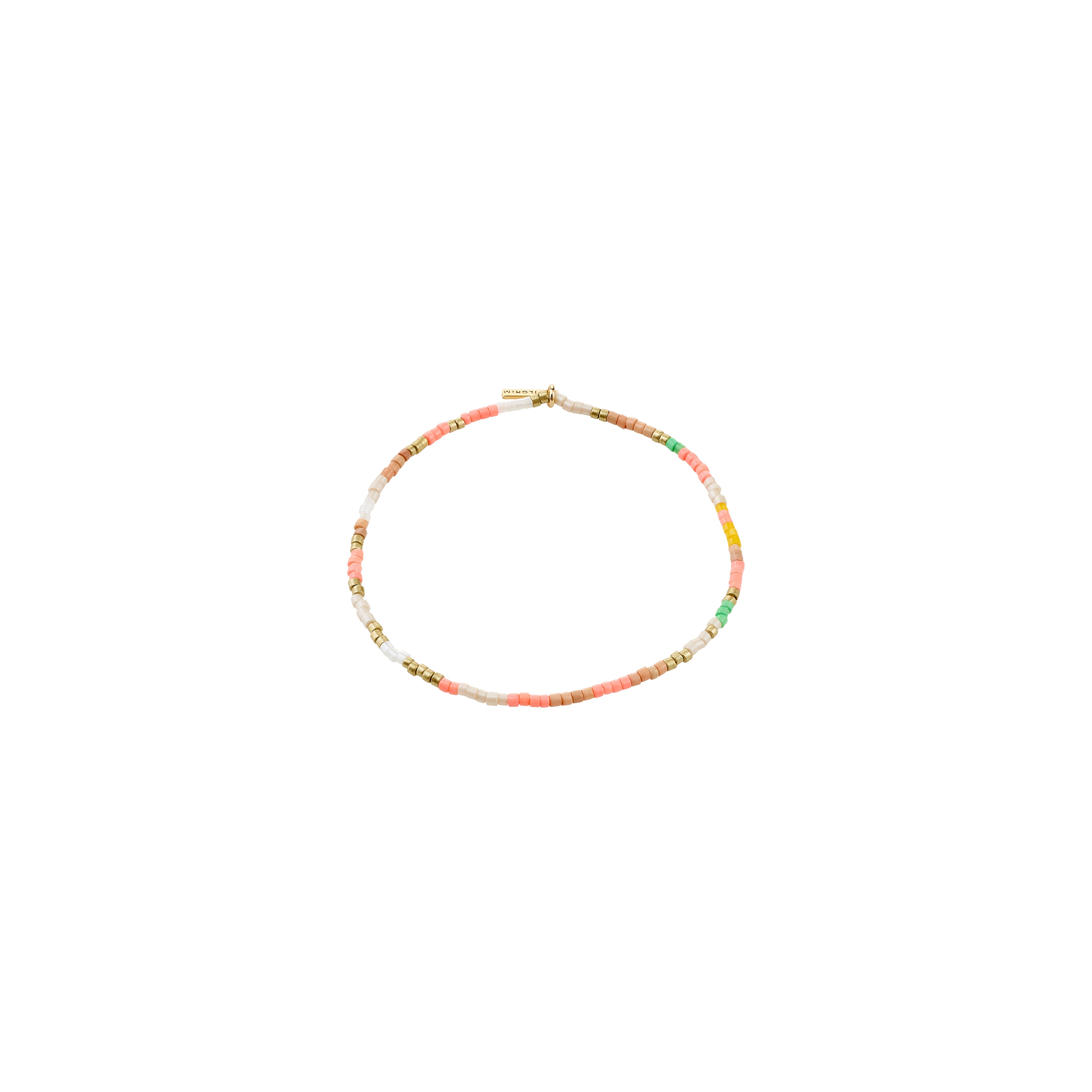 ALISON bracelet multi, gold-plated, features pastel tube beads and gold-tone spacers on stretchy elastic, perfect for a boho-chic, festival-ready look.