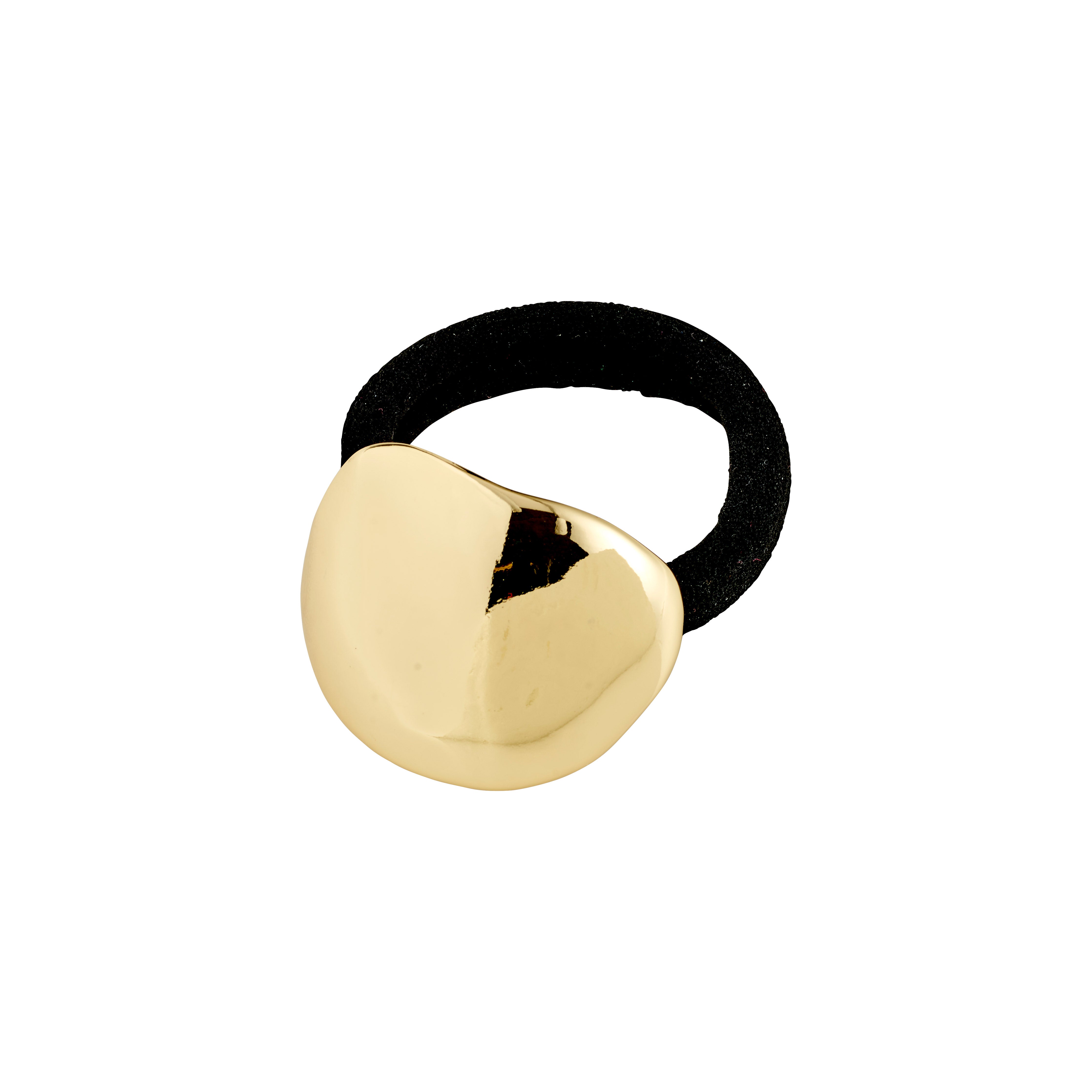 AMARIS hair accessory features a black elastic with a smooth gold-plated bead, blending sleek style and function for versatile hairstyles.