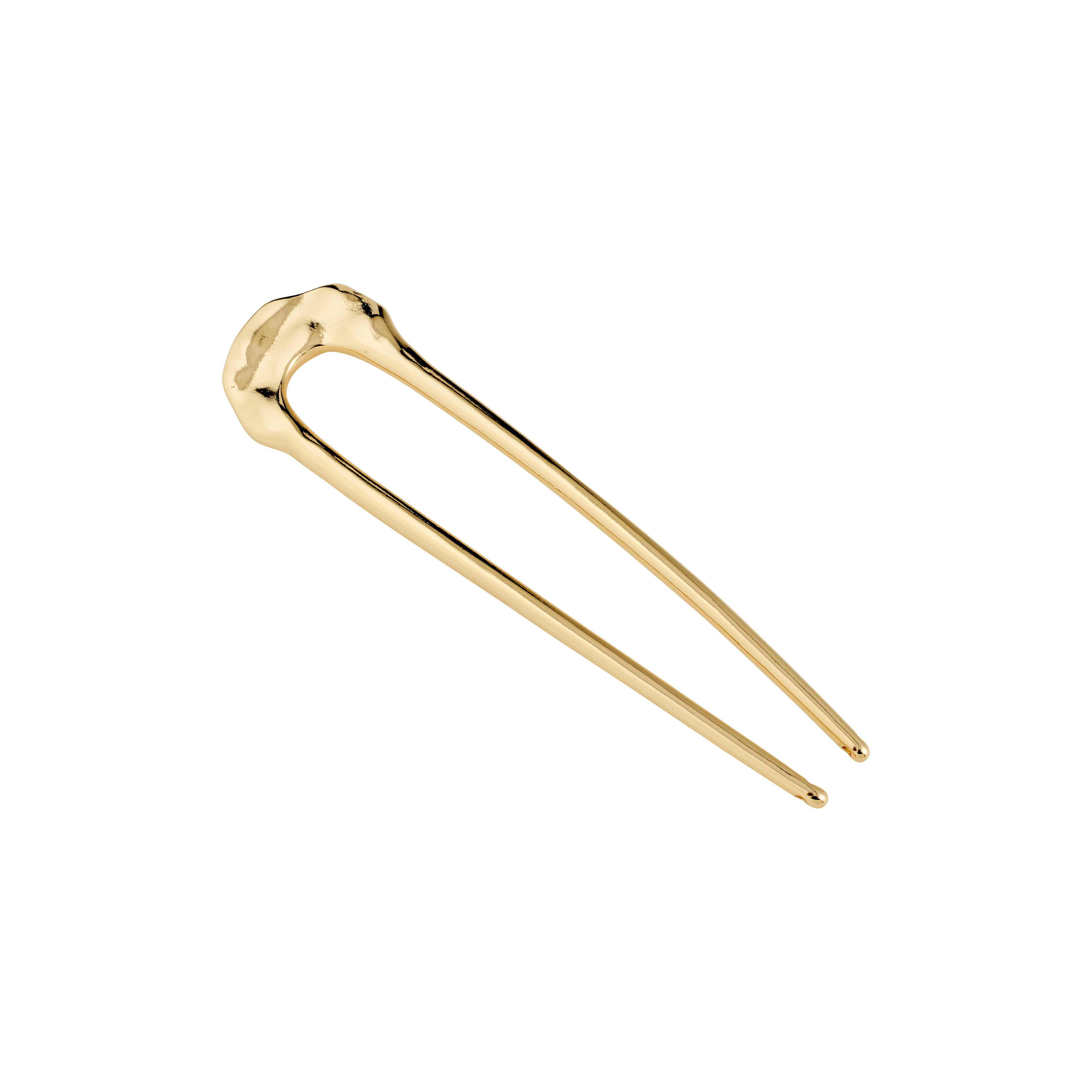 Gold-plated AMARIS hair accessory, a sleek, U-shaped metal hair fork, 10 cm long, ideal for securing stylish buns or updos with elegance and ease.