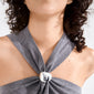 AMARIS hair accessory silver-plated on a grey halter top, featuring a polished silver ring at the chest, embodying Pilgrim's blend of fashion and function.